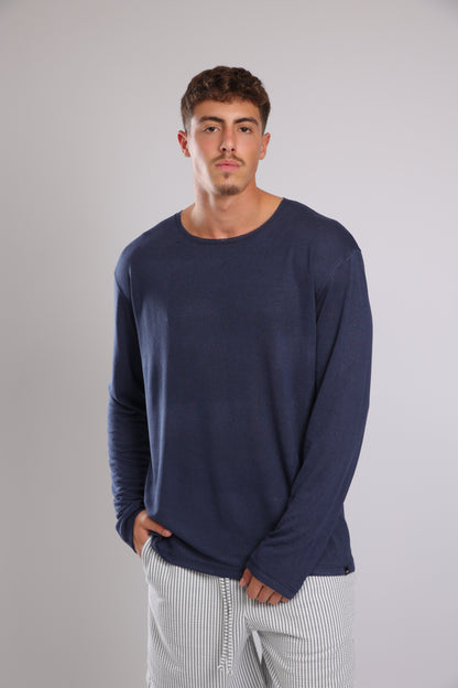 חולצה ארוכה פשתן - כחול כהה