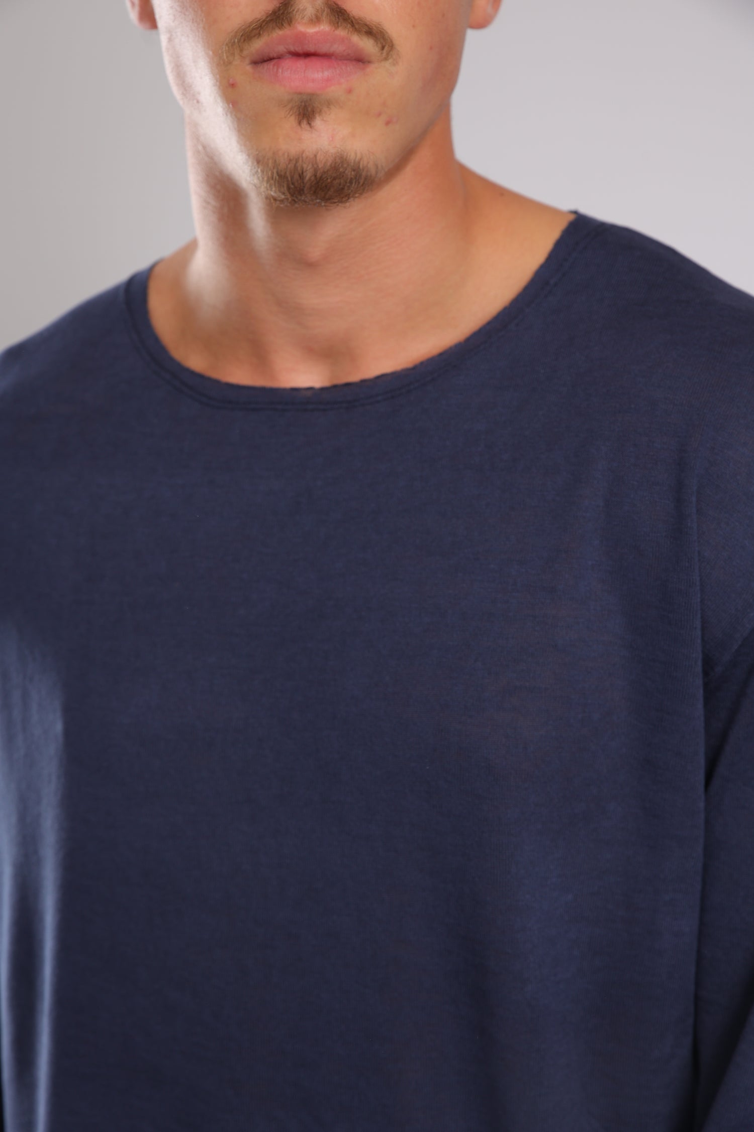 חולצה ארוכה פשתן - כחול כהה