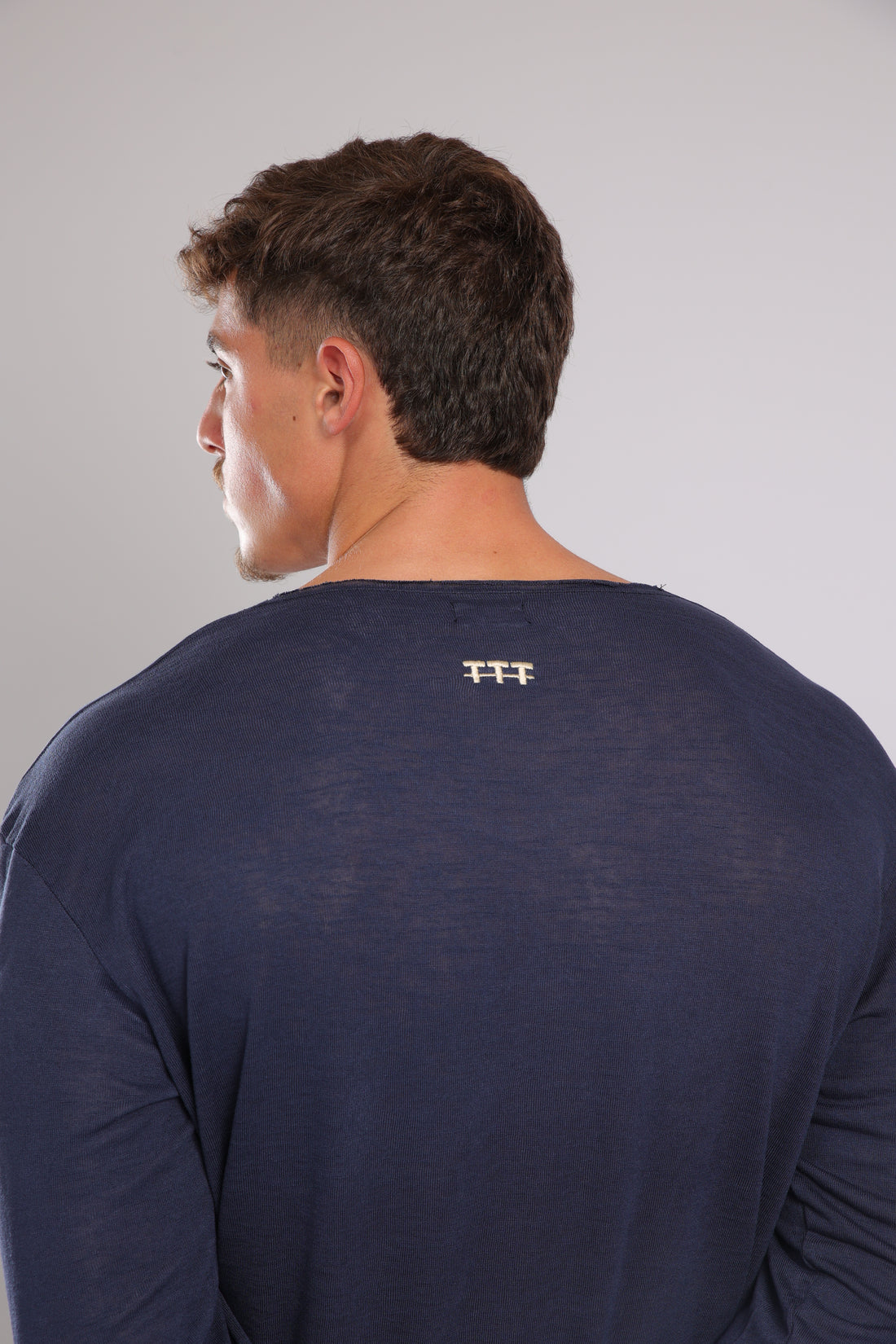 חולצה ארוכה פשתן - כחול כהה