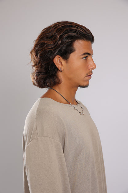 חולצה ארוכה פשתן - זית