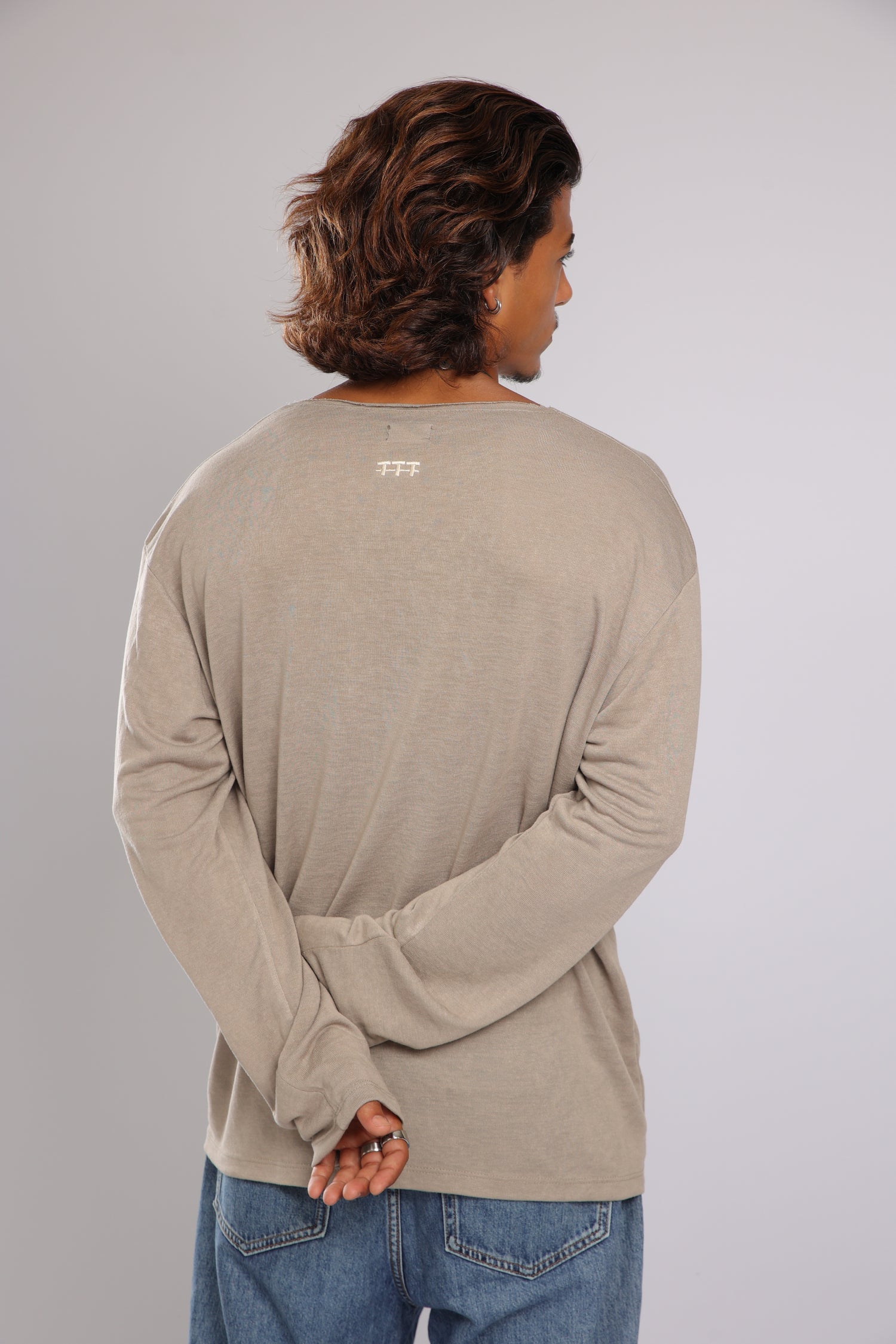 חולצה ארוכה פשתן - זית