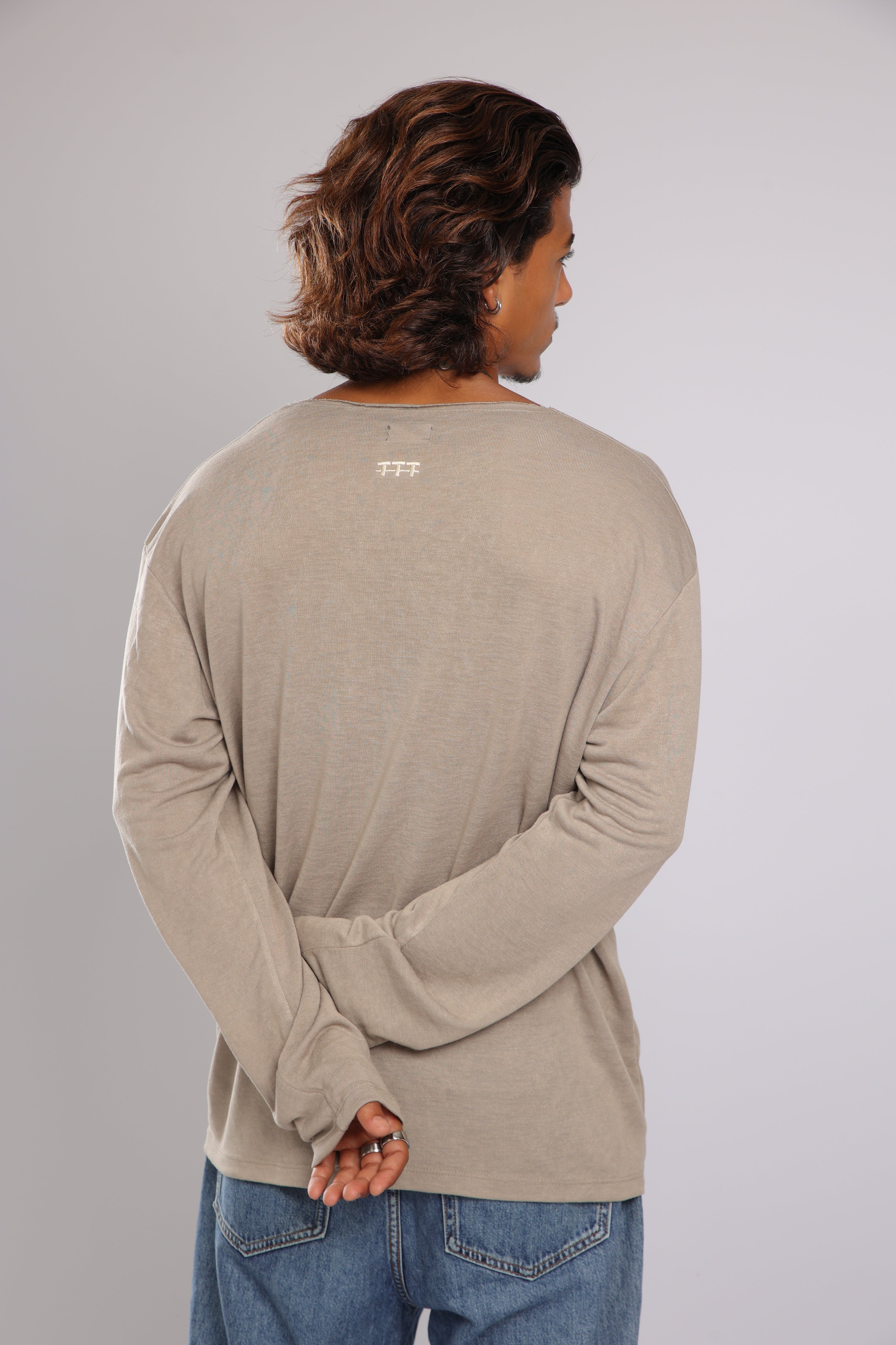 חולצה ארוכה פשתן - זית