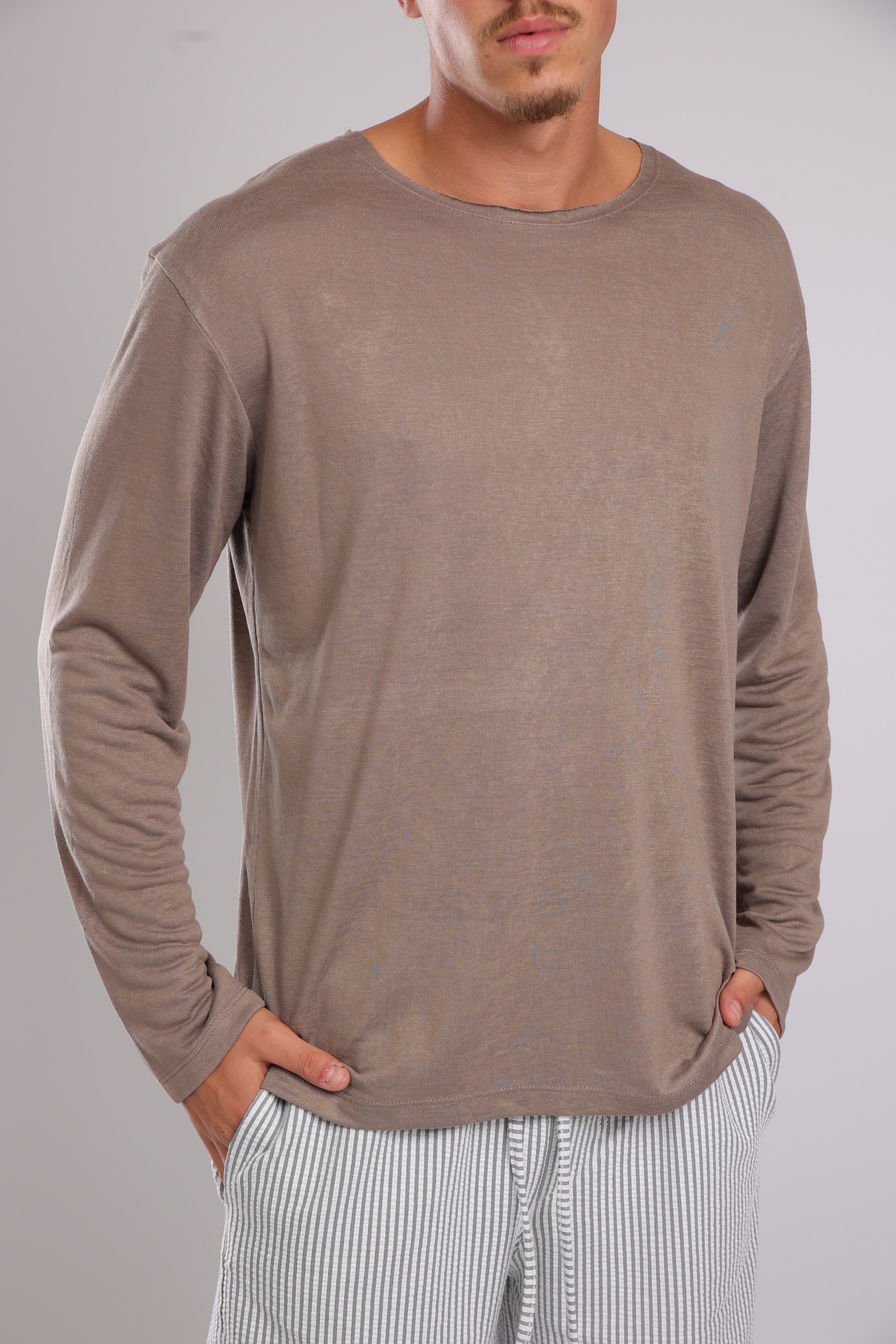 חולצה ארוכה פשתן - חום כהה