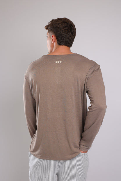 חולצה ארוכה פשתן - חום כהה