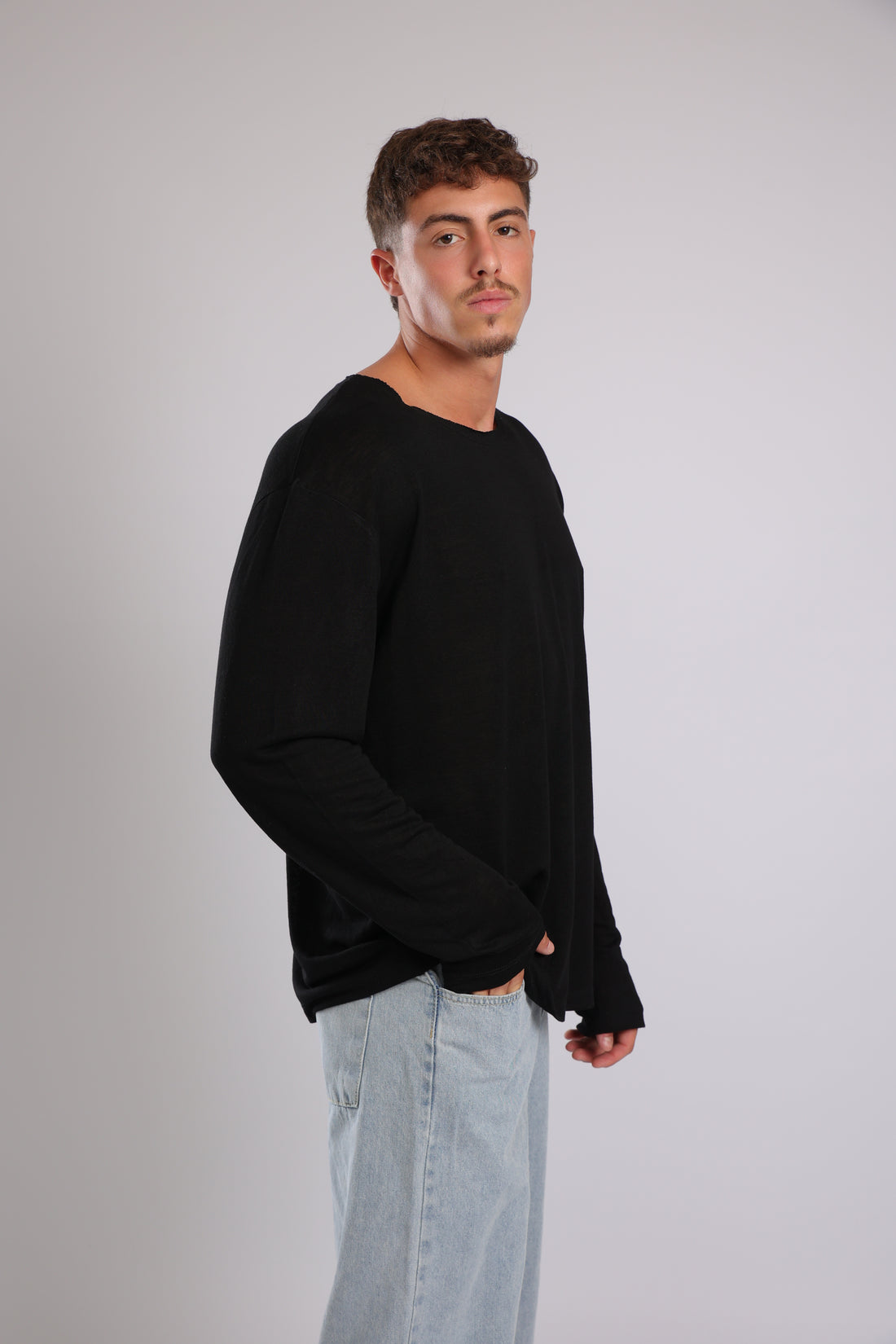 חולצה ארוכה פשתן - שחור