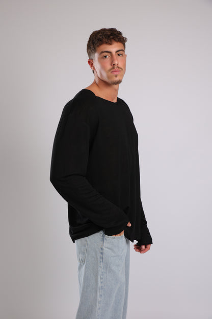 חולצה ארוכה פשתן - שחור