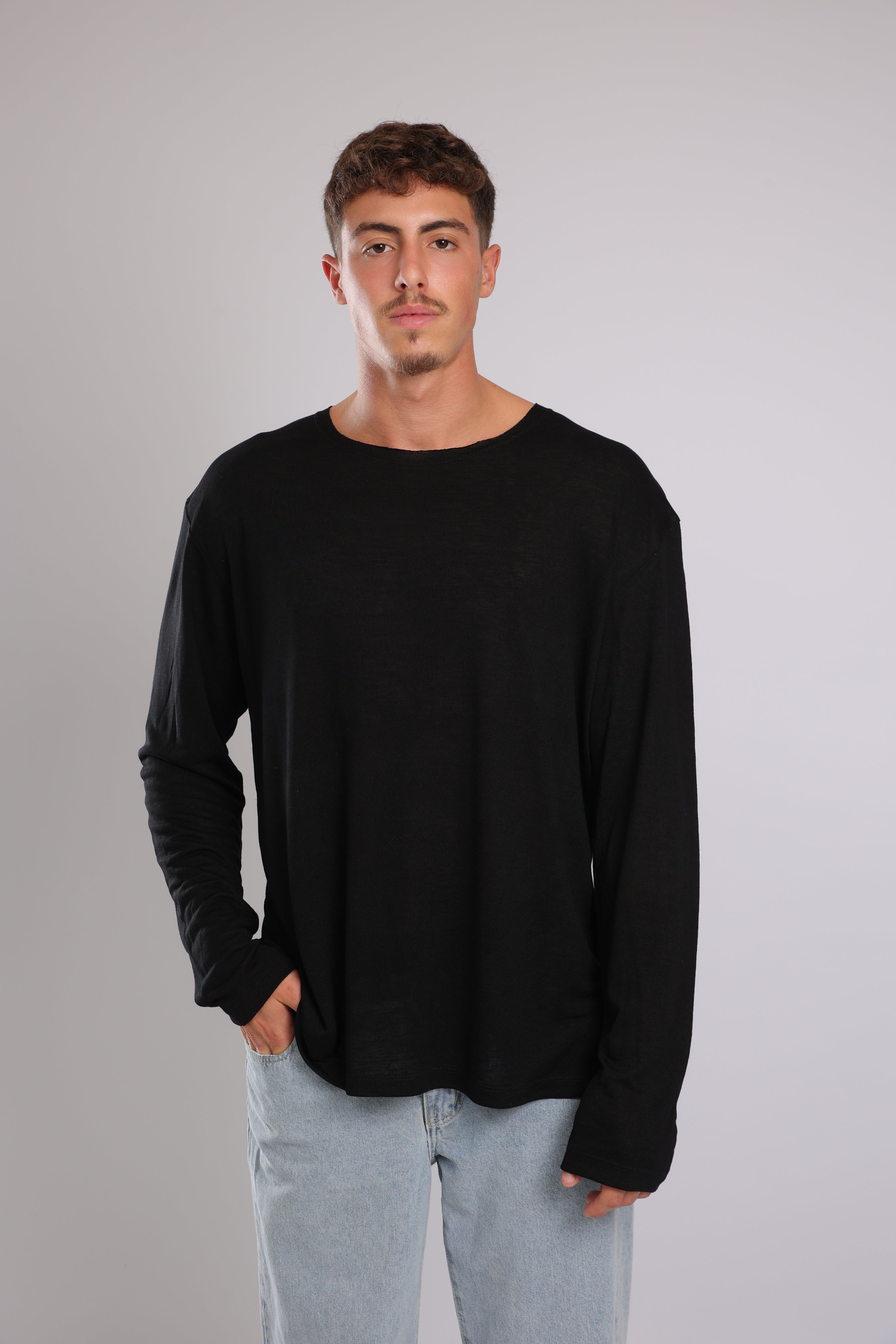 חולצה ארוכה פשתן - שחור