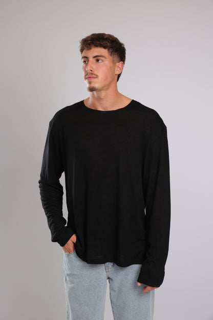 חולצה ארוכה פשתן - שחור