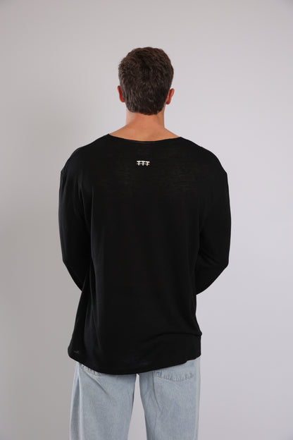 חולצה ארוכה פשתן - שחור