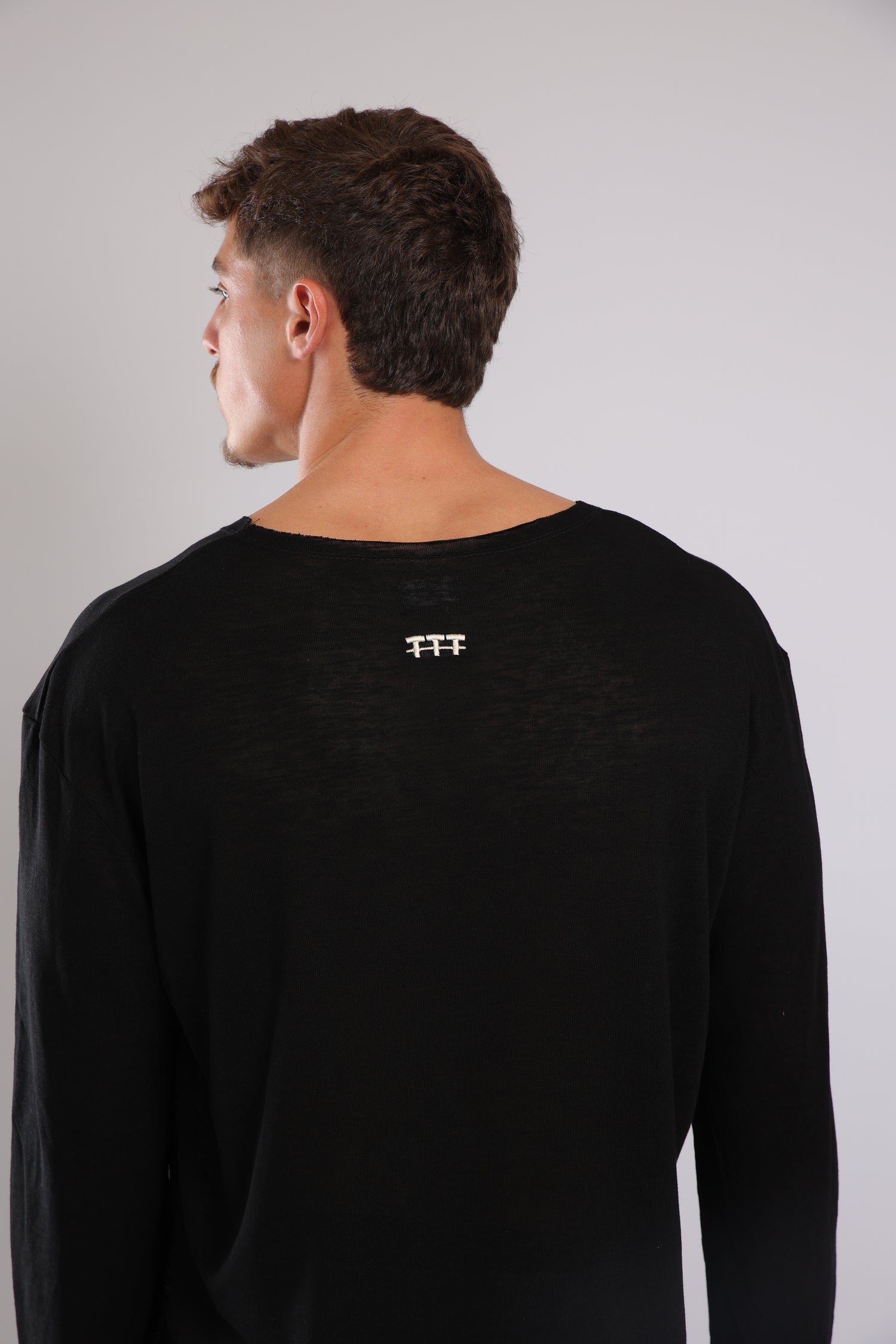 חולצה ארוכה פשתן - שחור