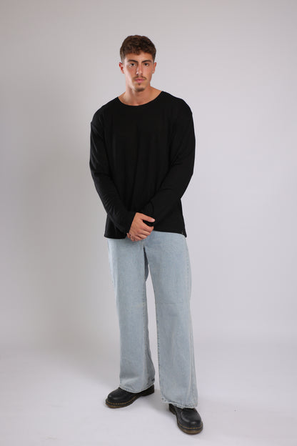 חולצה ארוכה פשתן - שחור