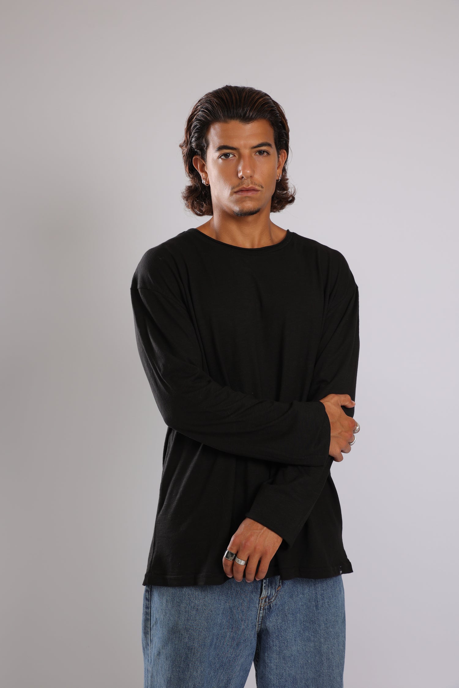 חולצה ארוכה כותנה - שחור