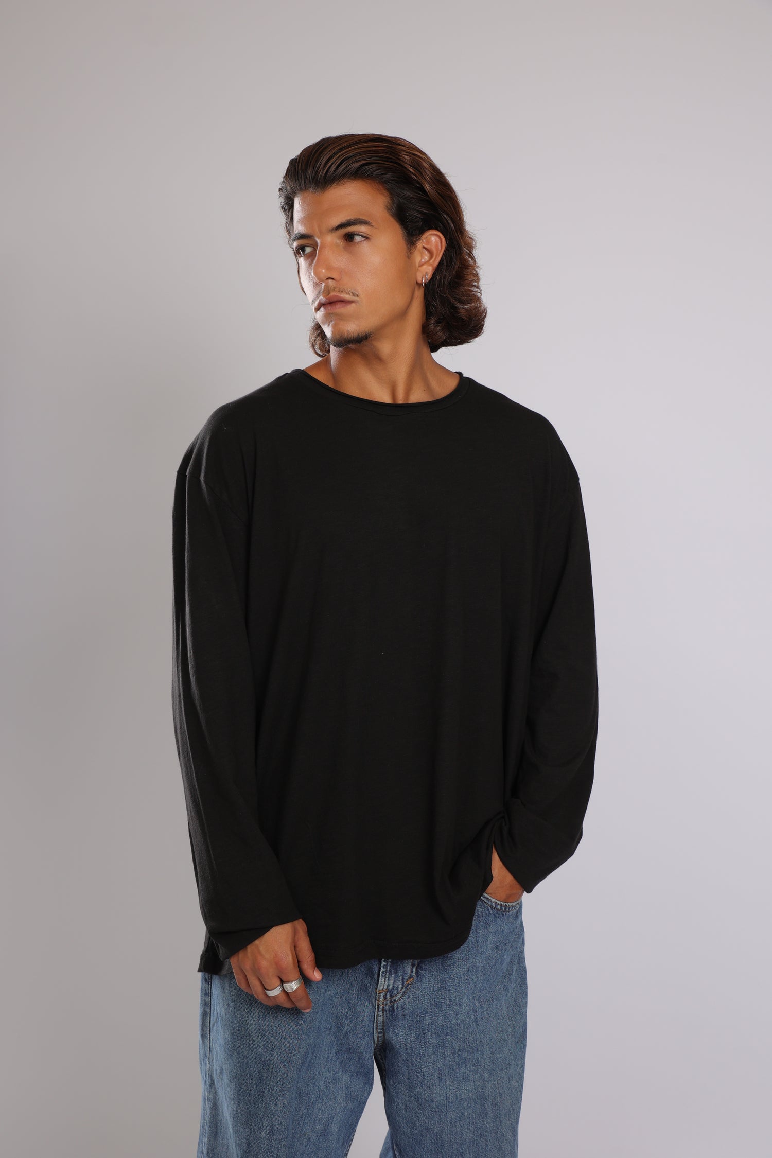 חולצה ארוכה כותנה - שחור