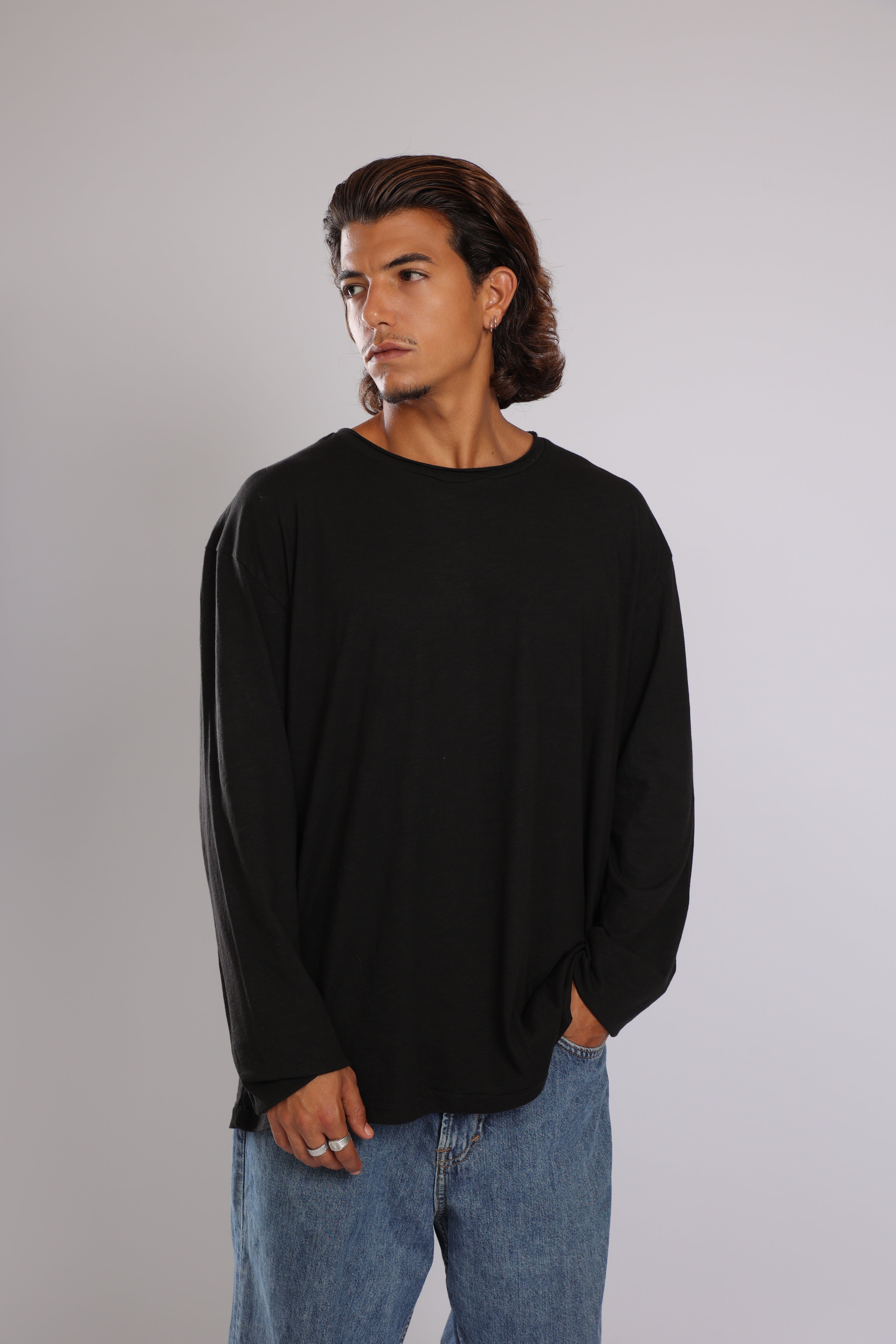 חולצה ארוכה כותנה - שחור