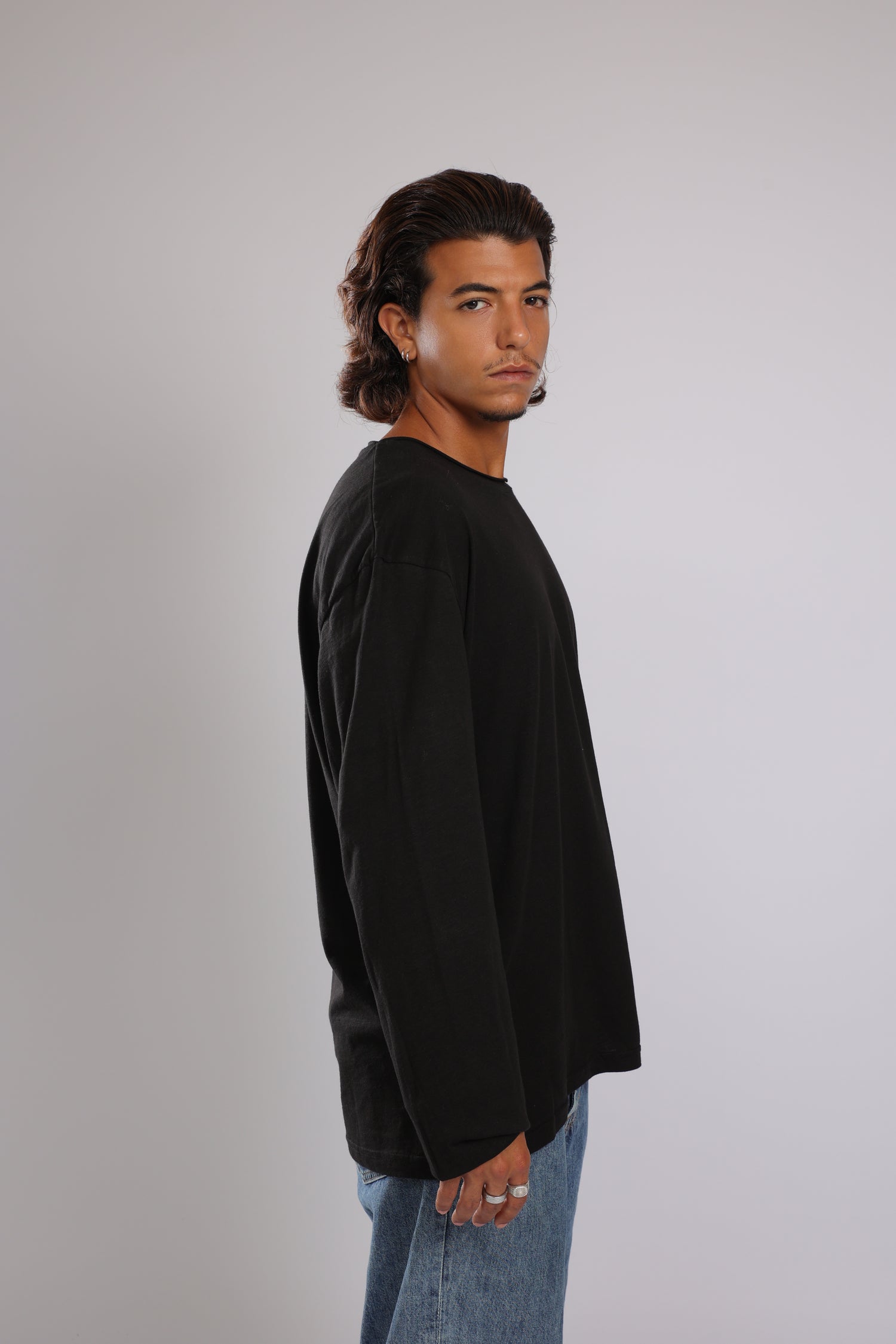 חולצה ארוכה כותנה - שחור