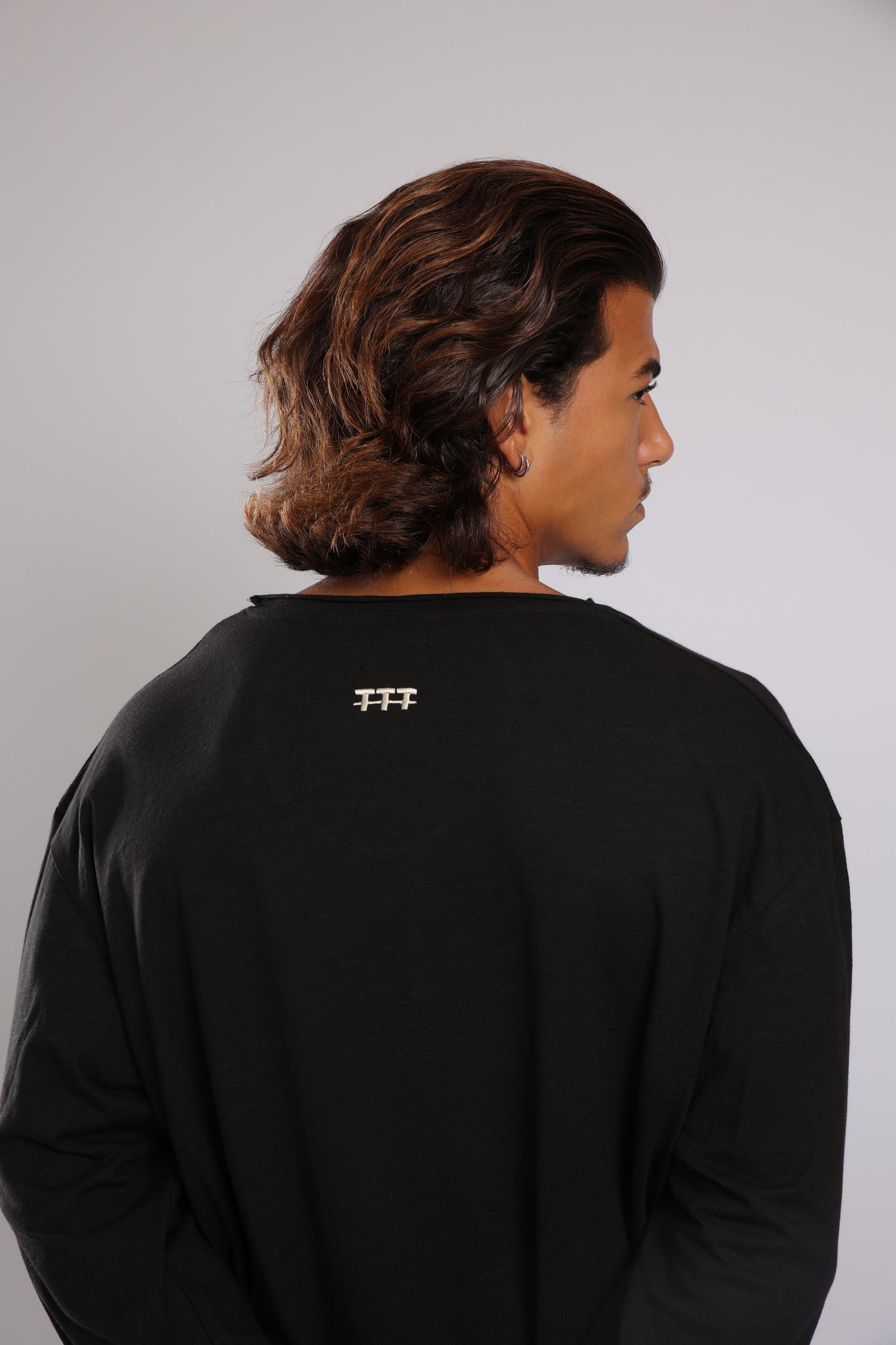 חולצה ארוכה כותנה - שחור