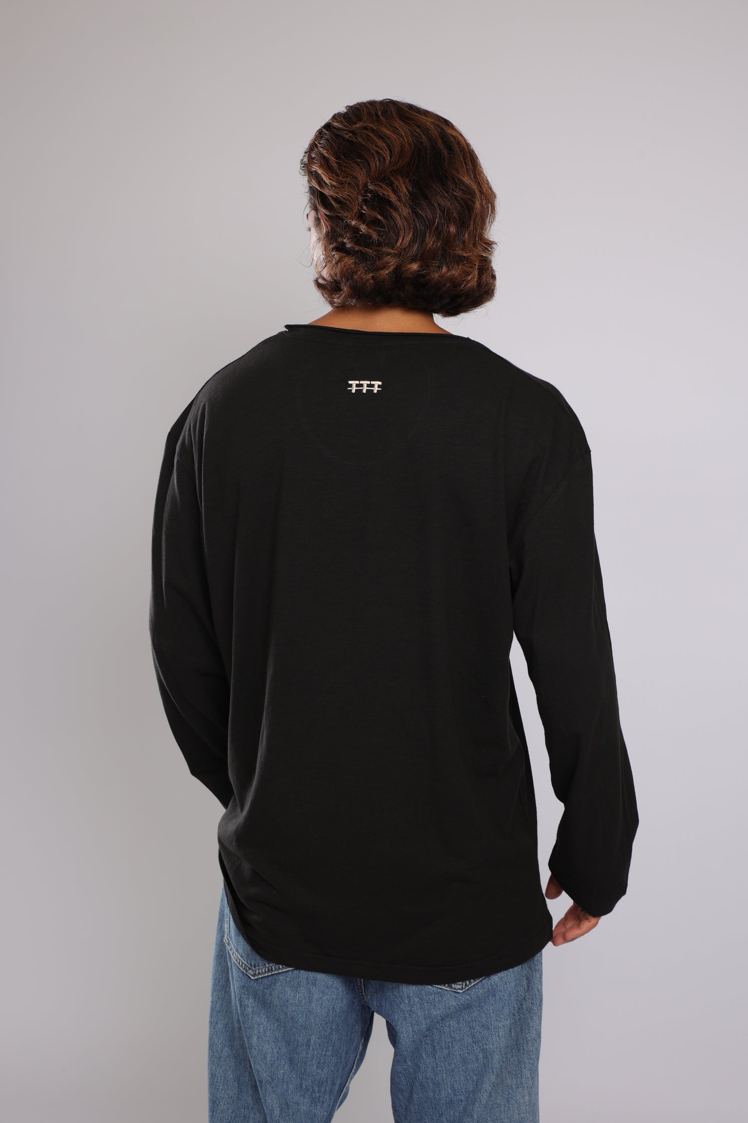 חולצה ארוכה כותנה - שחור