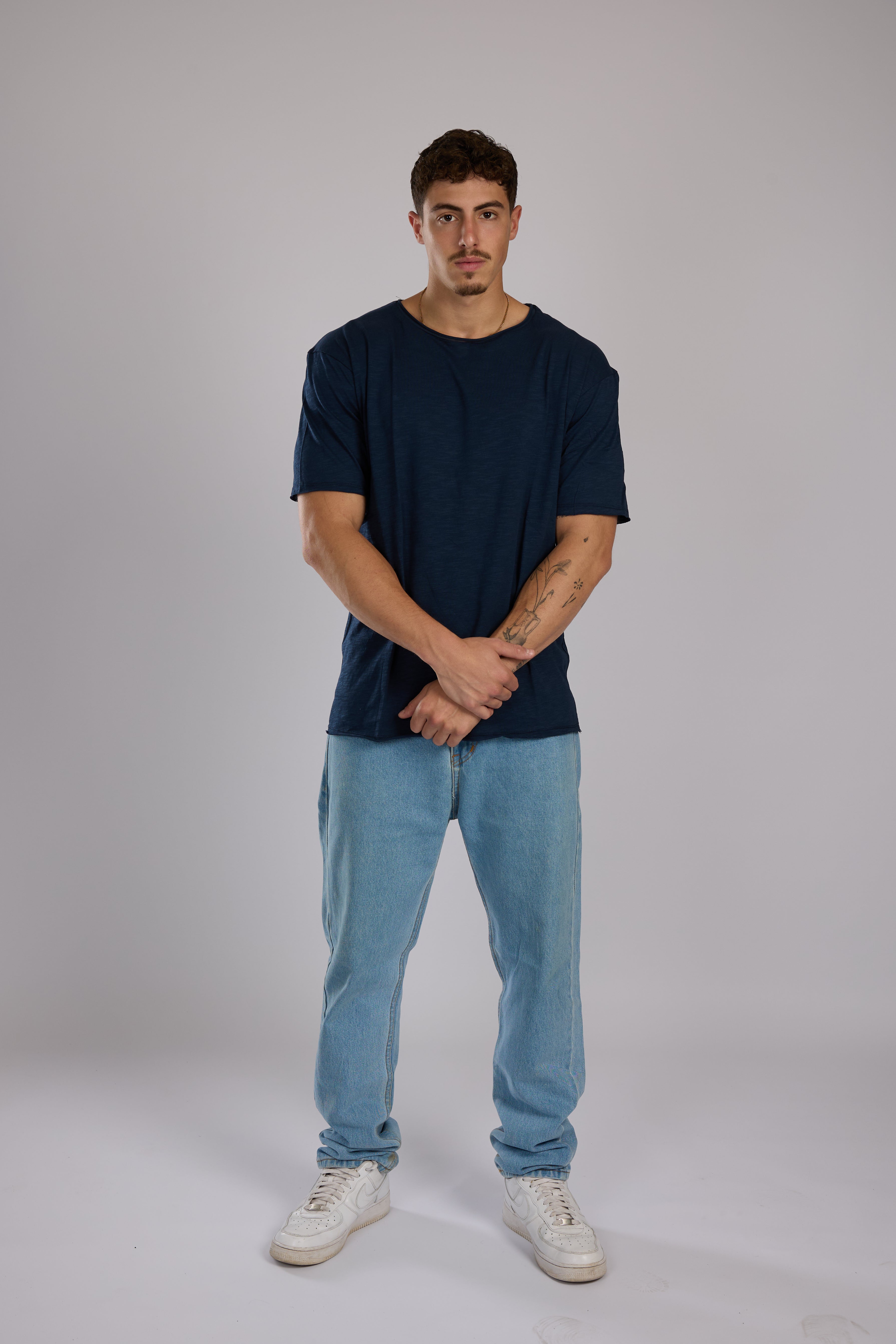 חולצה קצרה כותנה - כחול נייבי