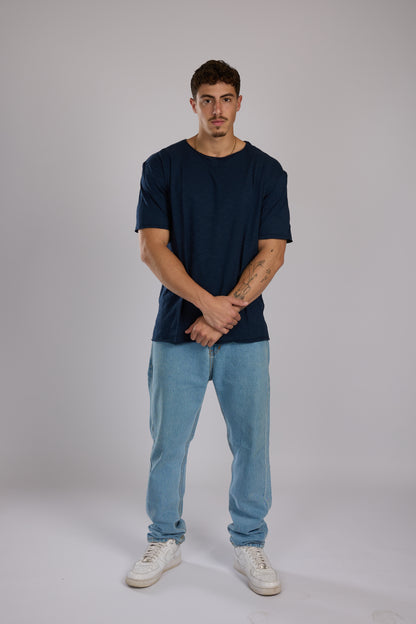 חולצה קצרה כותנה - כחול נייבי