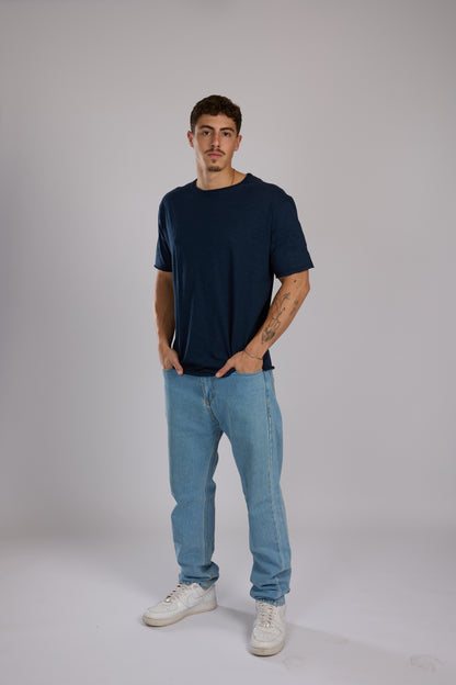 חולצה קצרה כותנה - כחול נייבי