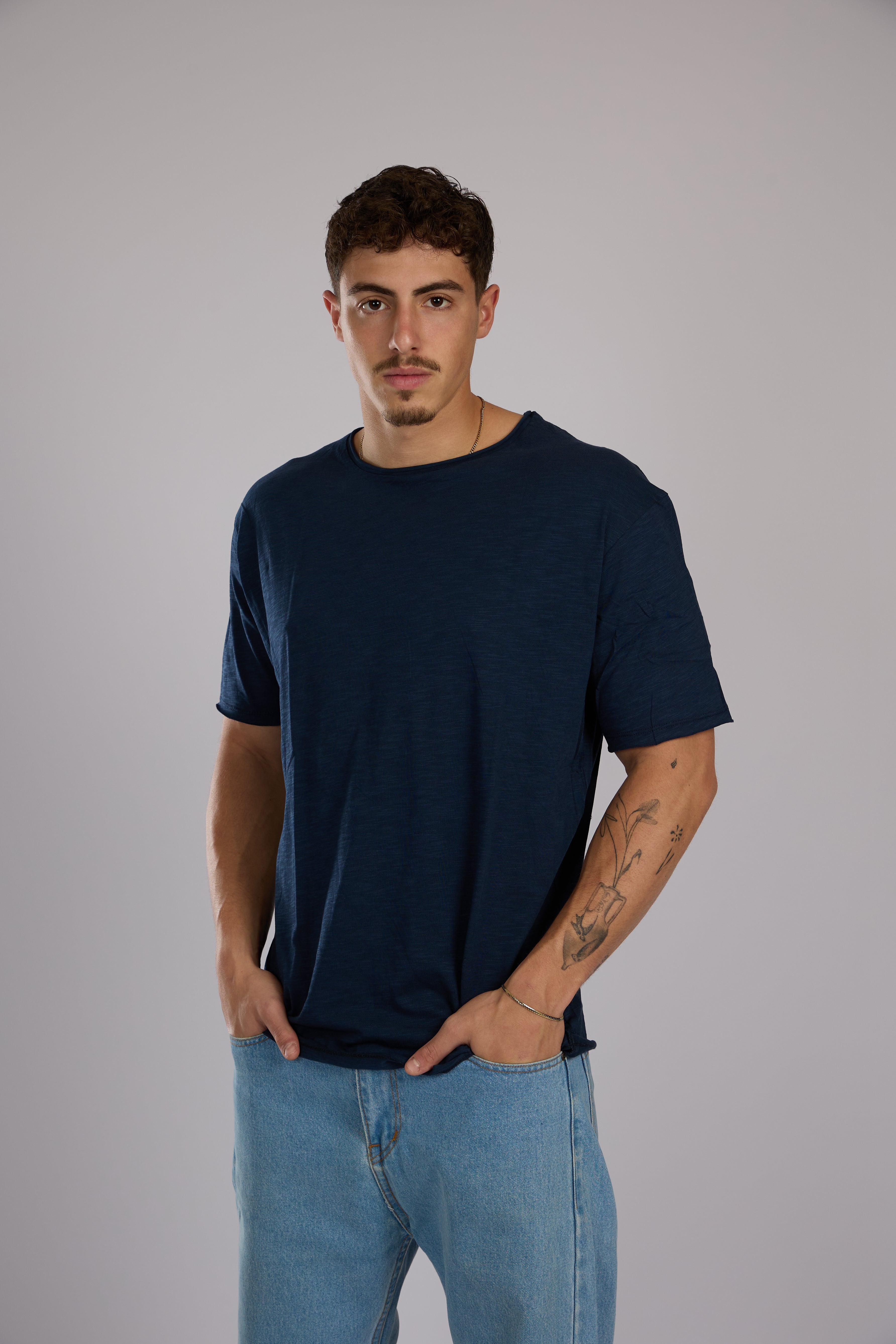 חולצה קצרה כותנה - כחול נייבי