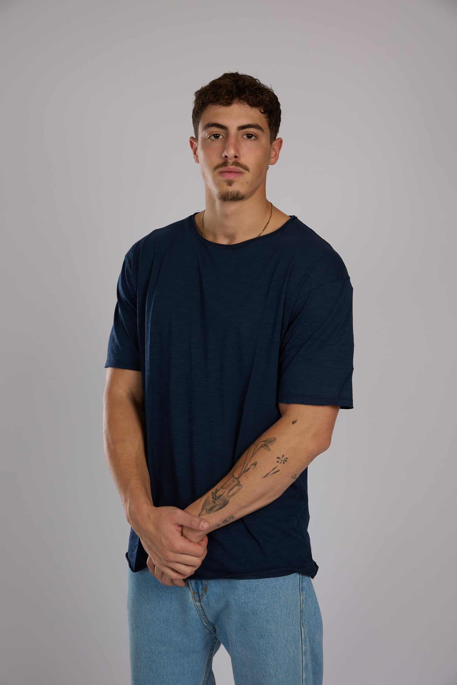 חולצה קצרה כותנה - כחול נייבי