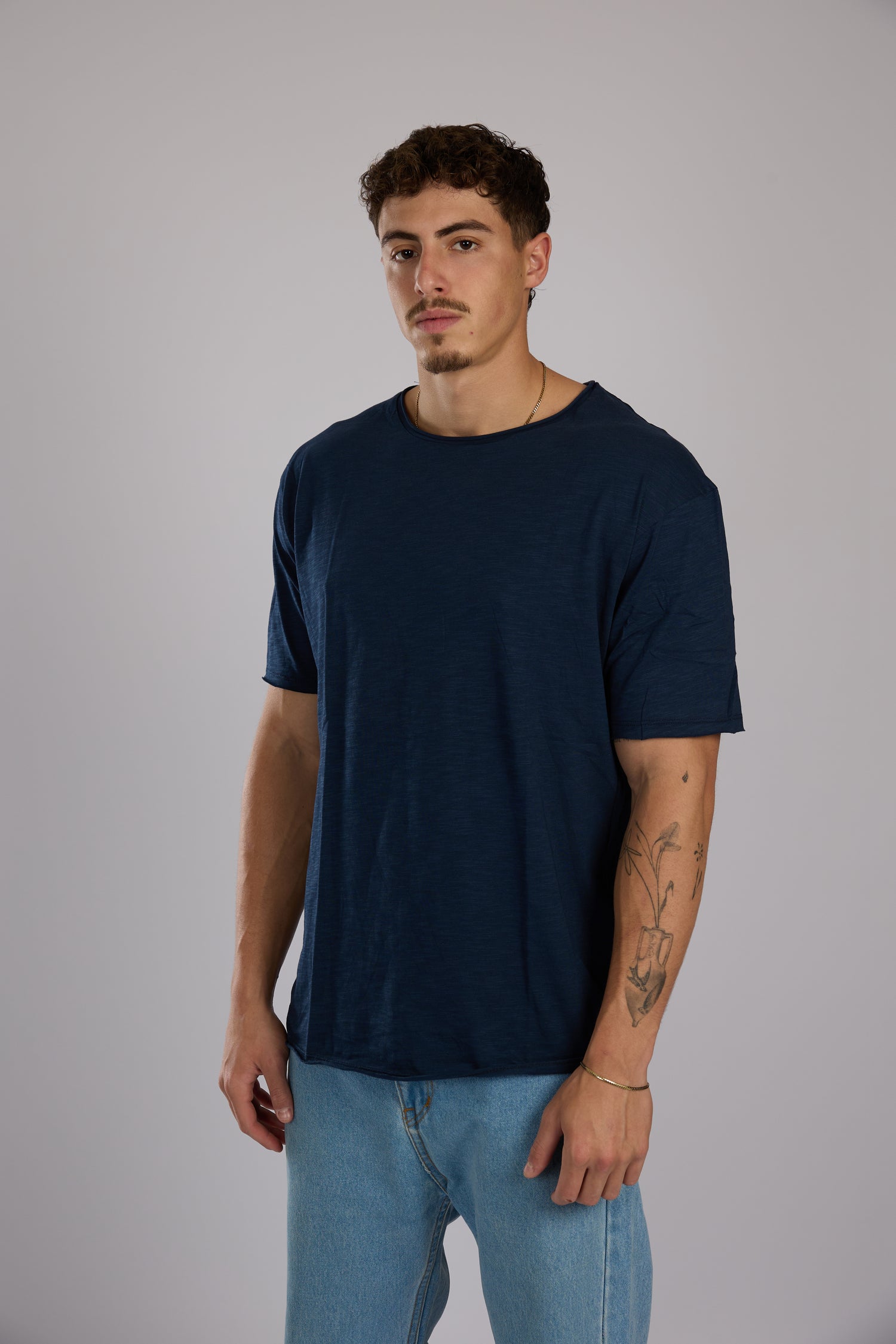 חולצה קצרה כותנה - כחול נייבי