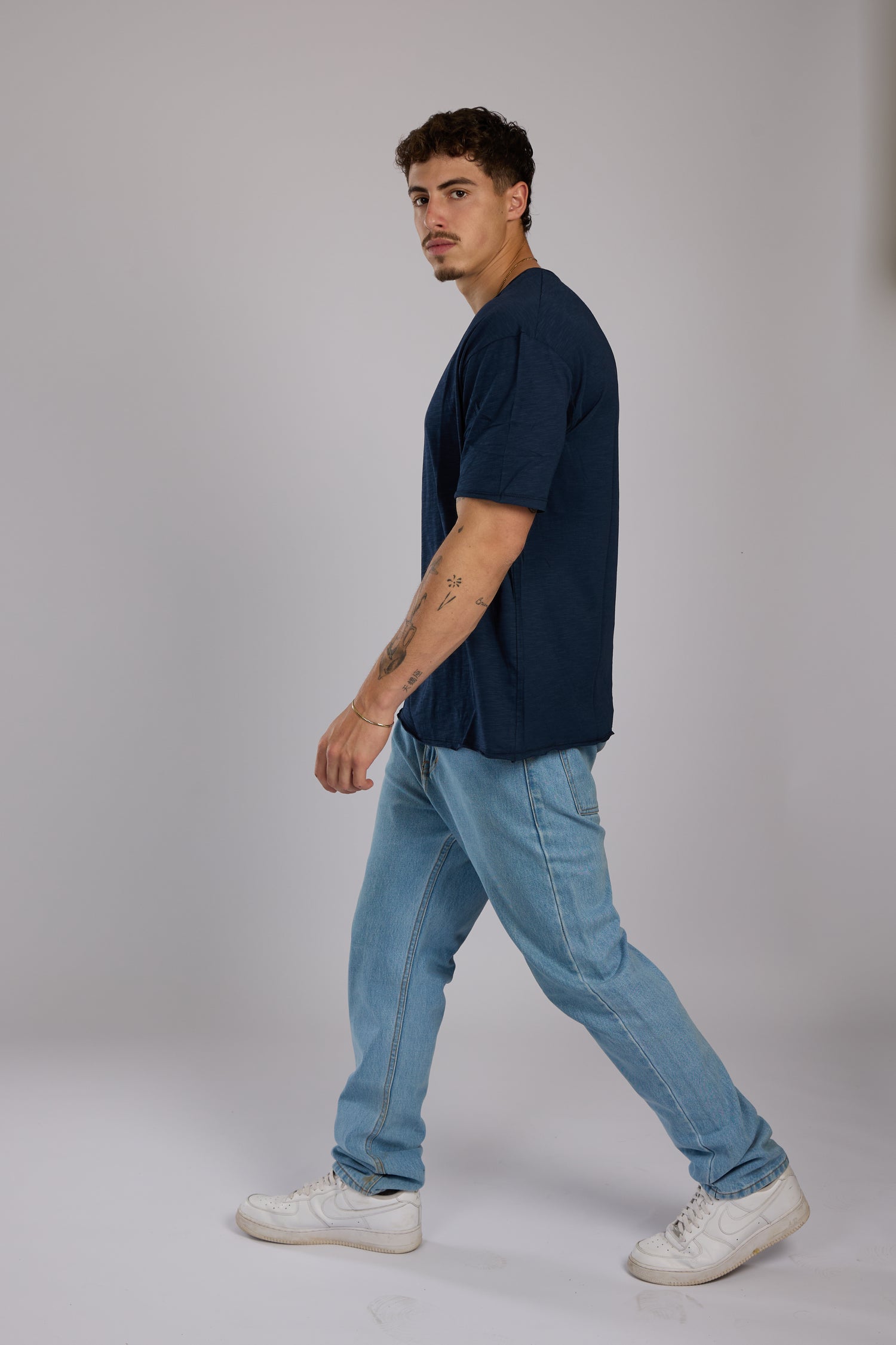 חולצה קצרה כותנה - כחול נייבי