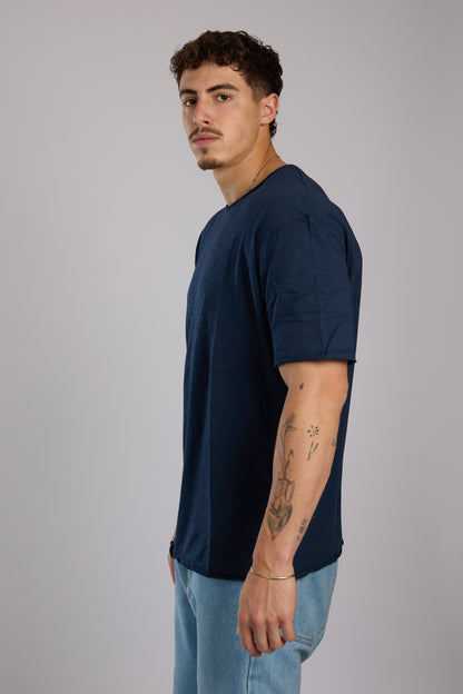 חולצה קצרה כותנה - כחול נייבי