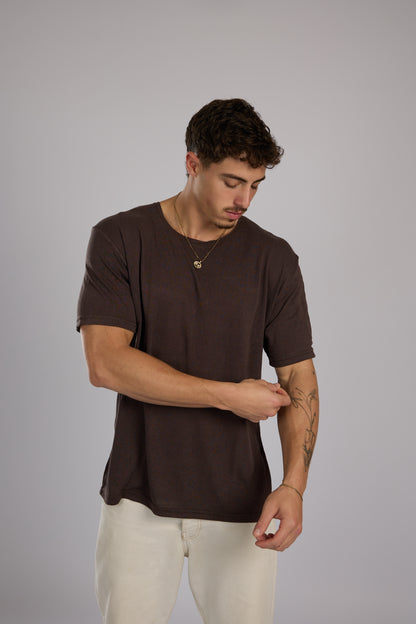 חולצה קצרה פשתן - חום כהה