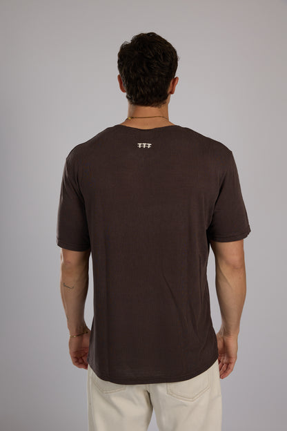 חולצה קצרה פשתן - חום כהה