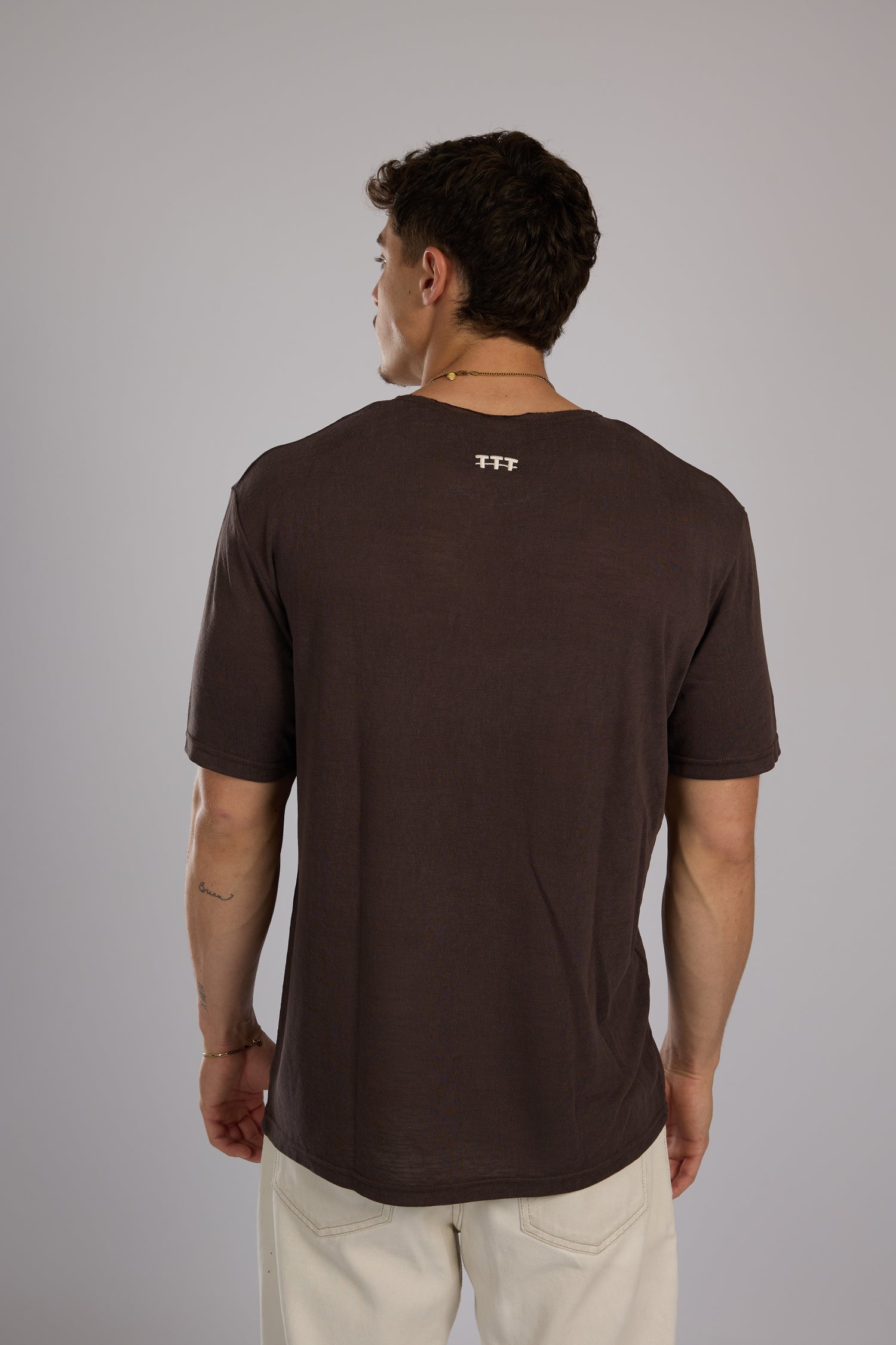 חולצה קצרה פשתן - חום כהה