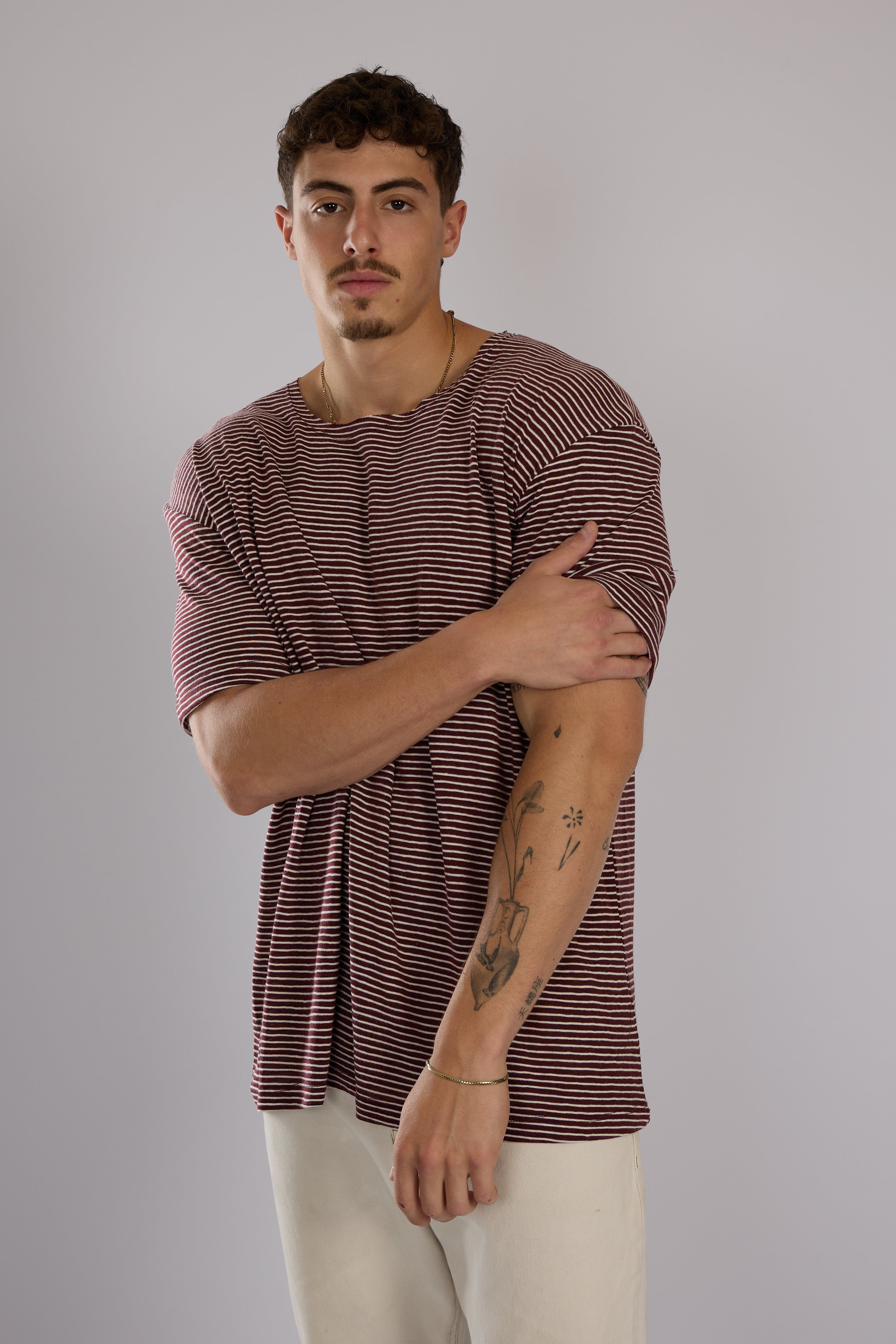 חולצה פסים קצרה - בורדו