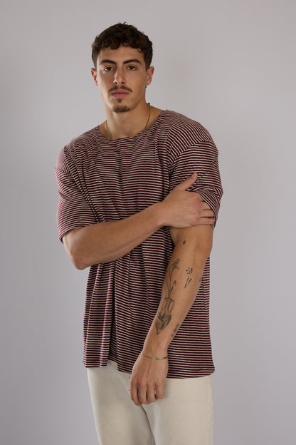 חולצה פסים קצרה - בורדו