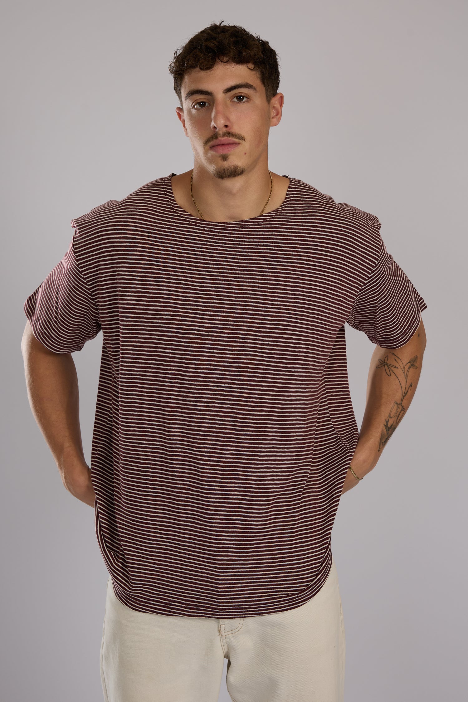 חולצה פסים קצרה - בורדו