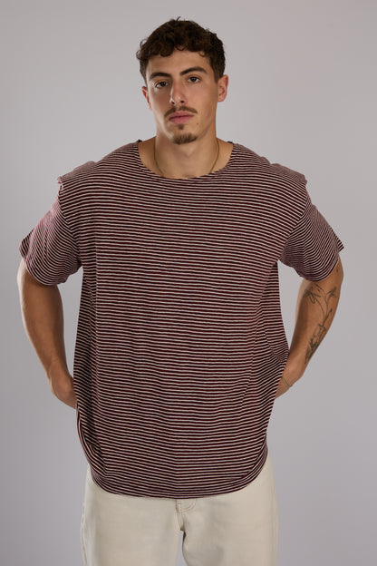 חולצה פסים קצרה - בורדו