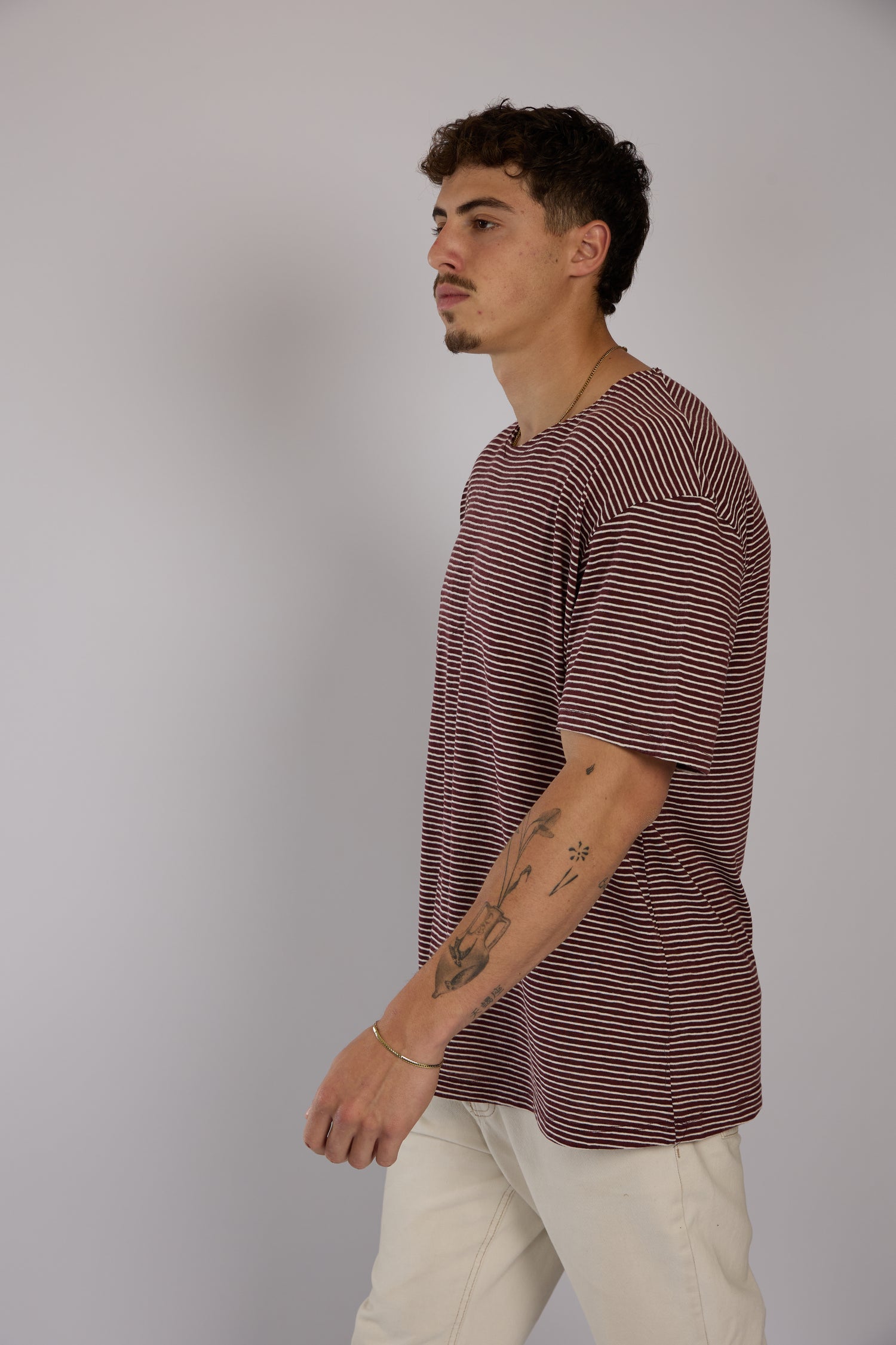 חולצה פסים קצרה - בורדו