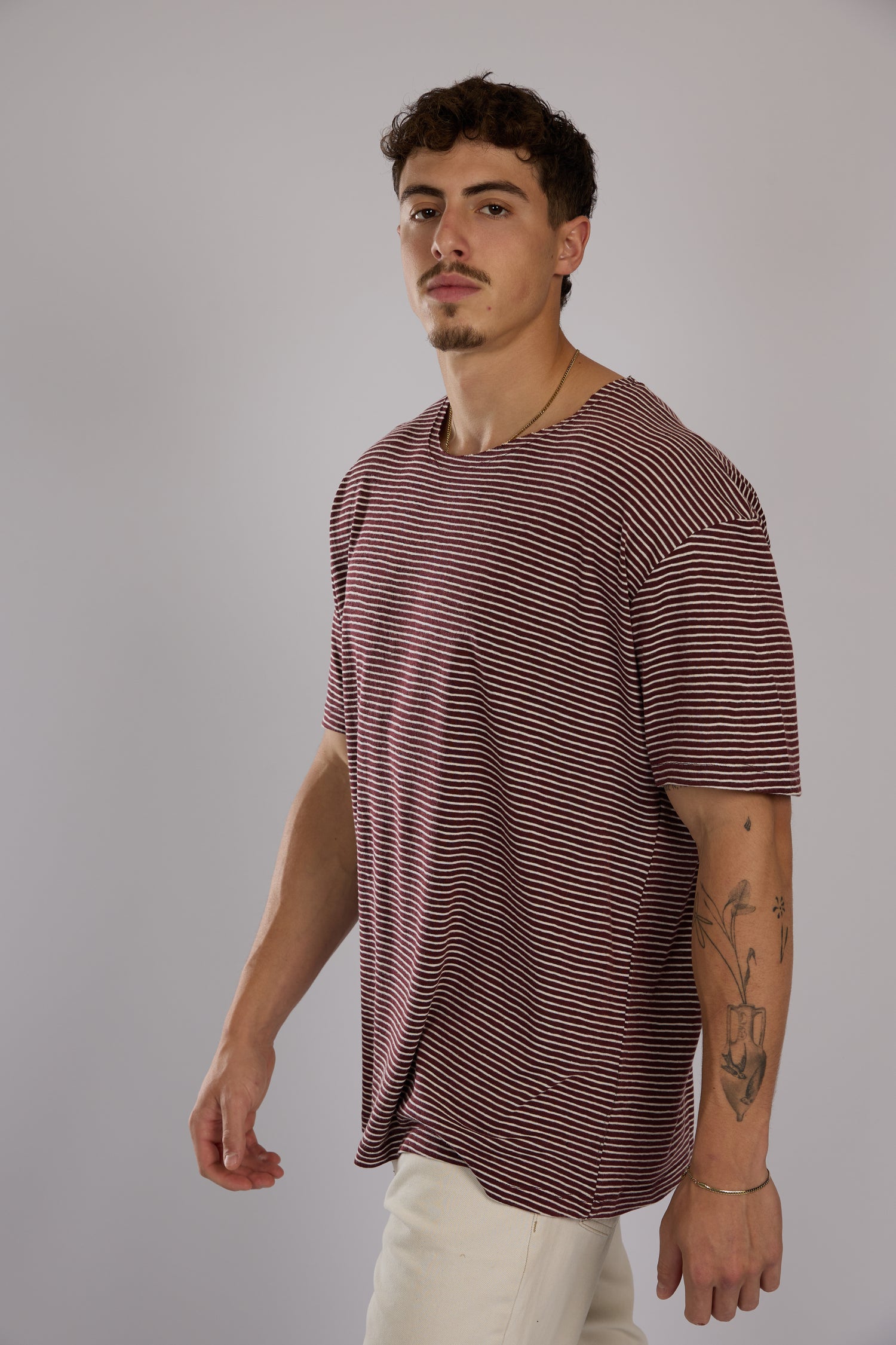 חולצה פסים קצרה - בורדו