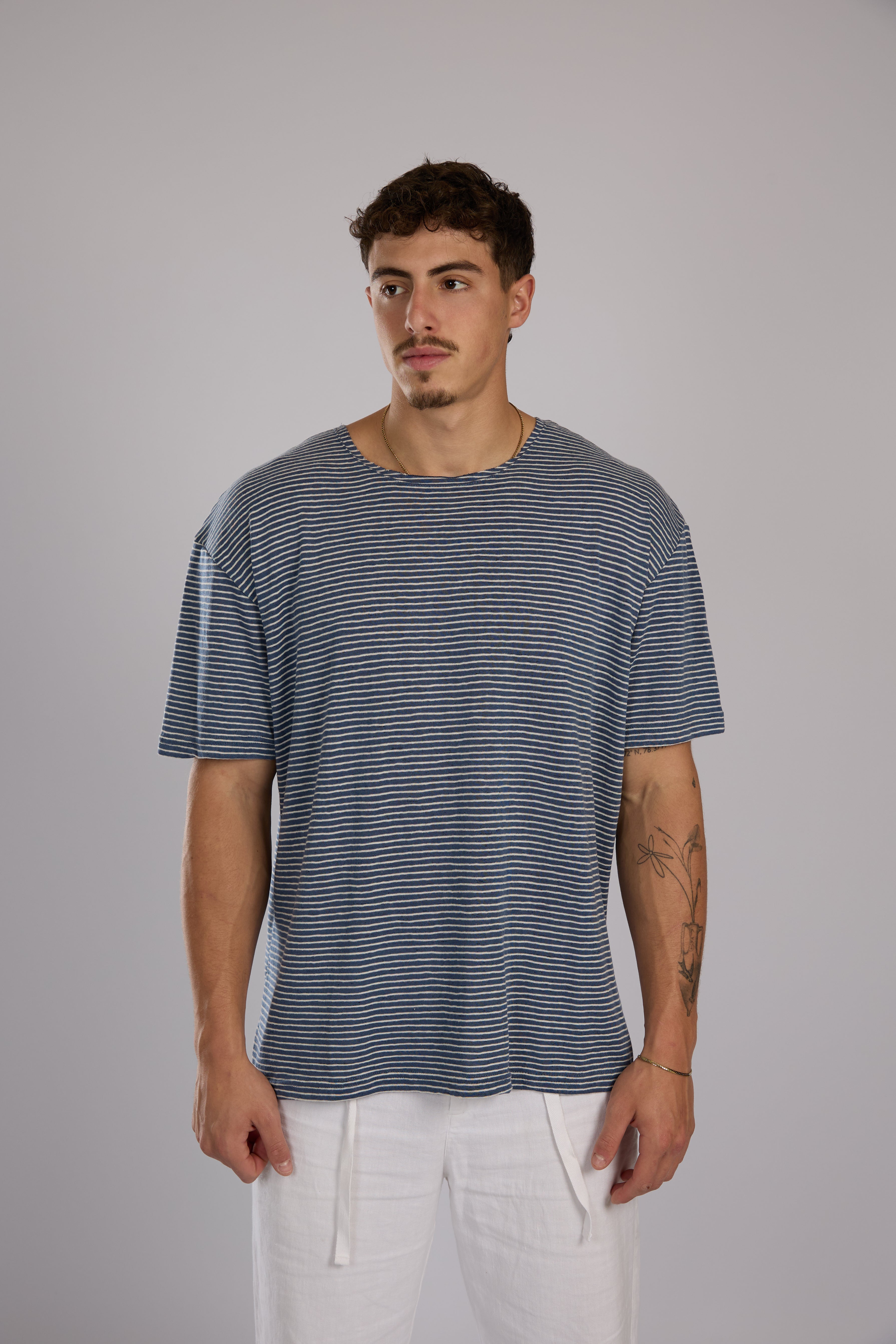 חולצה פסים קצרה - כחול