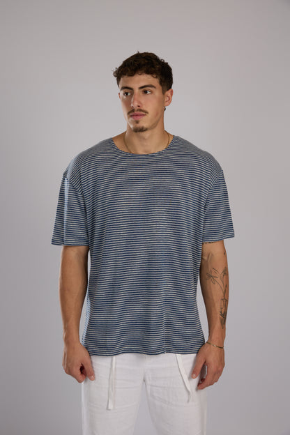 חולצה פסים קצרה - כחול