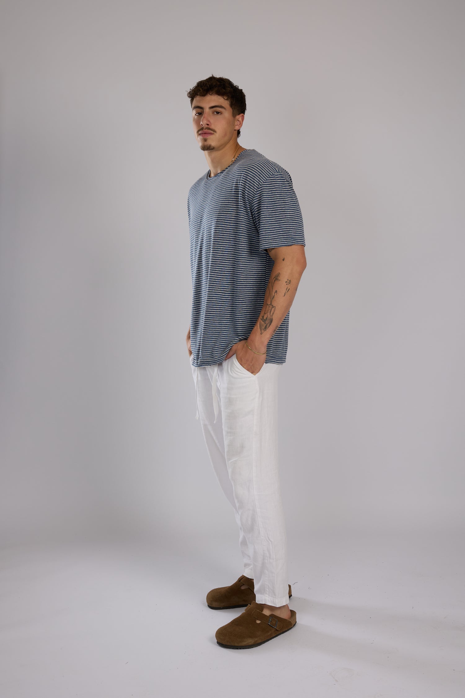 חולצה פסים קצרה - כחול