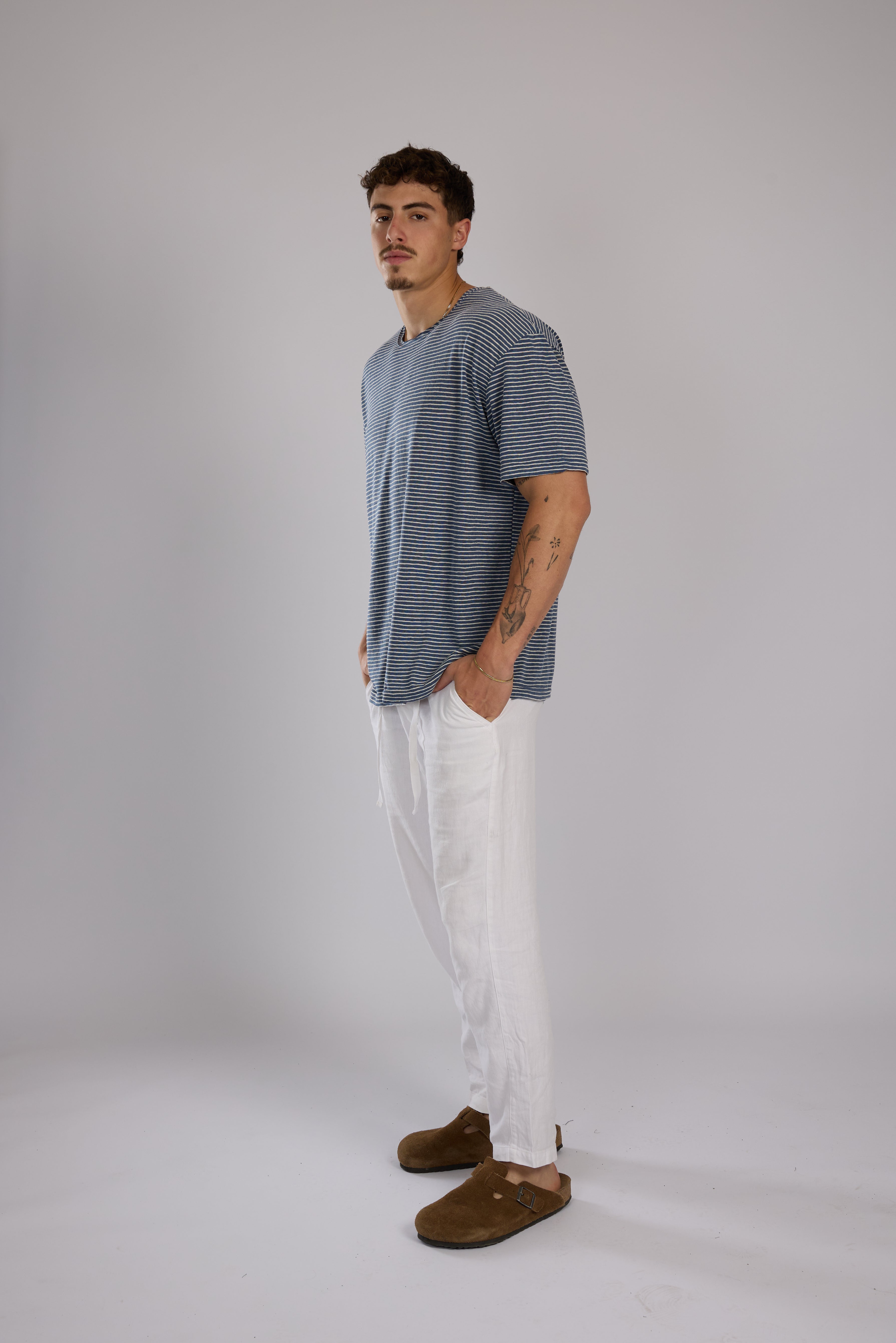 חולצה פסים קצרה - כחול