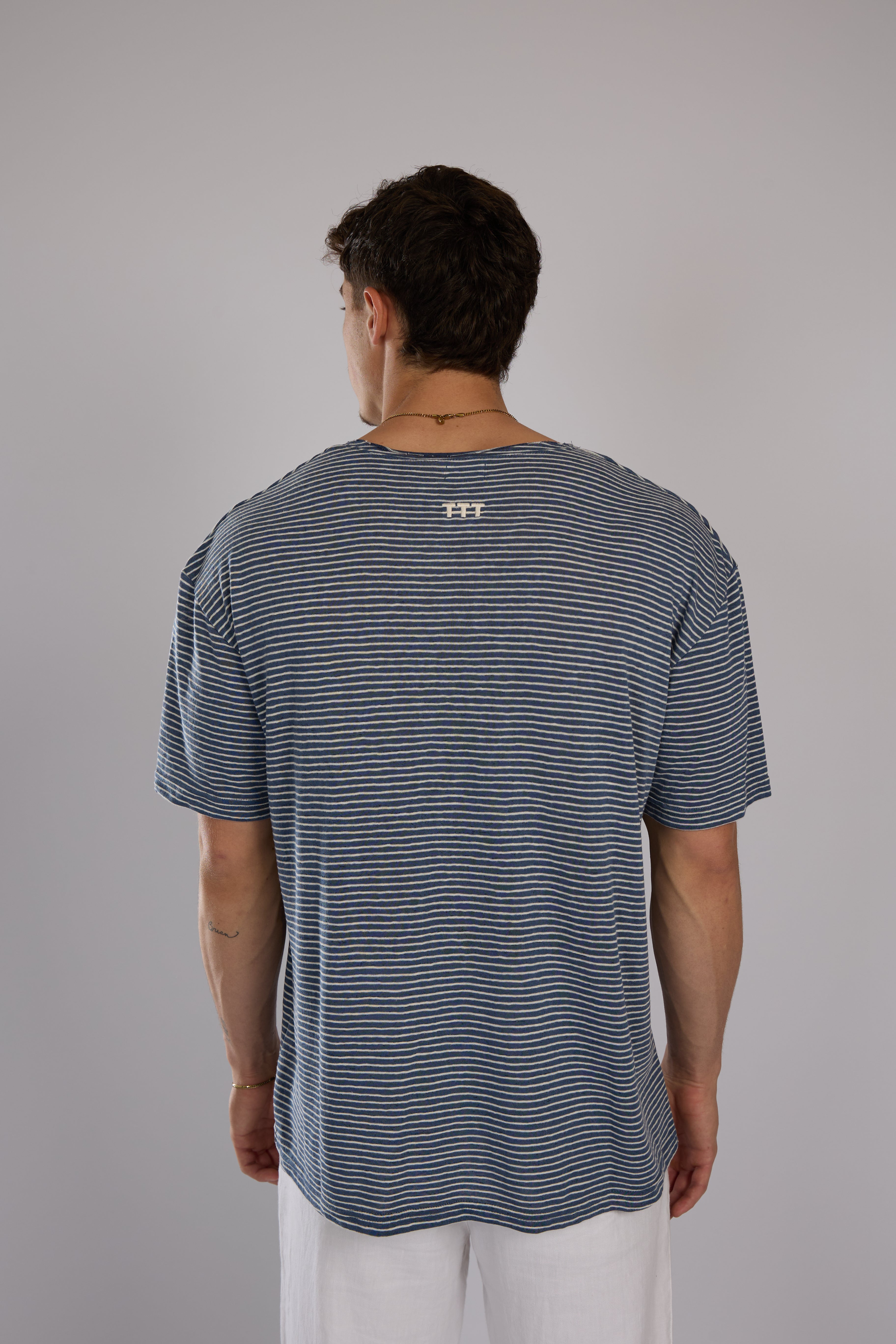 חולצה פסים קצרה - כחול