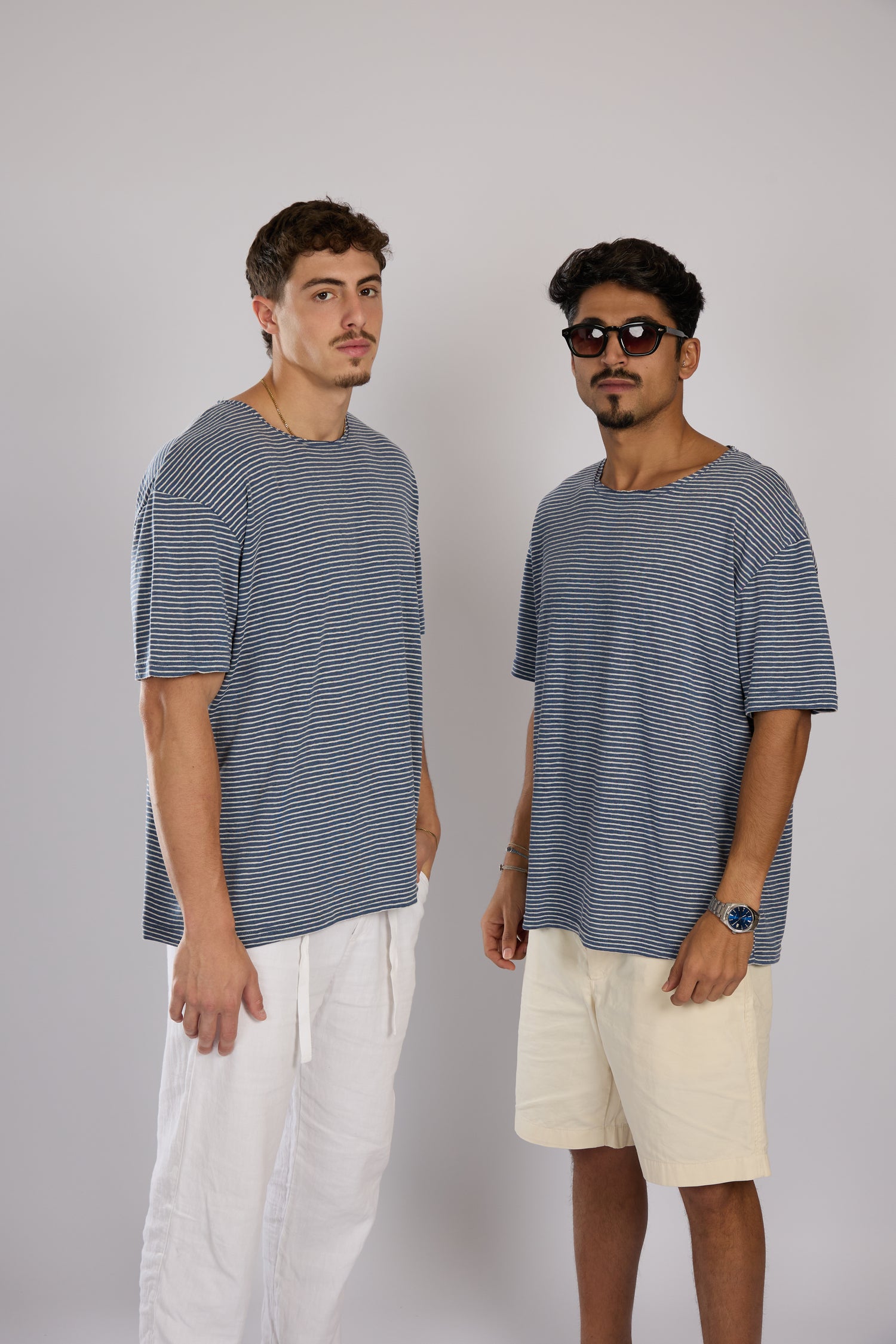 חולצה פסים קצרה - כחול