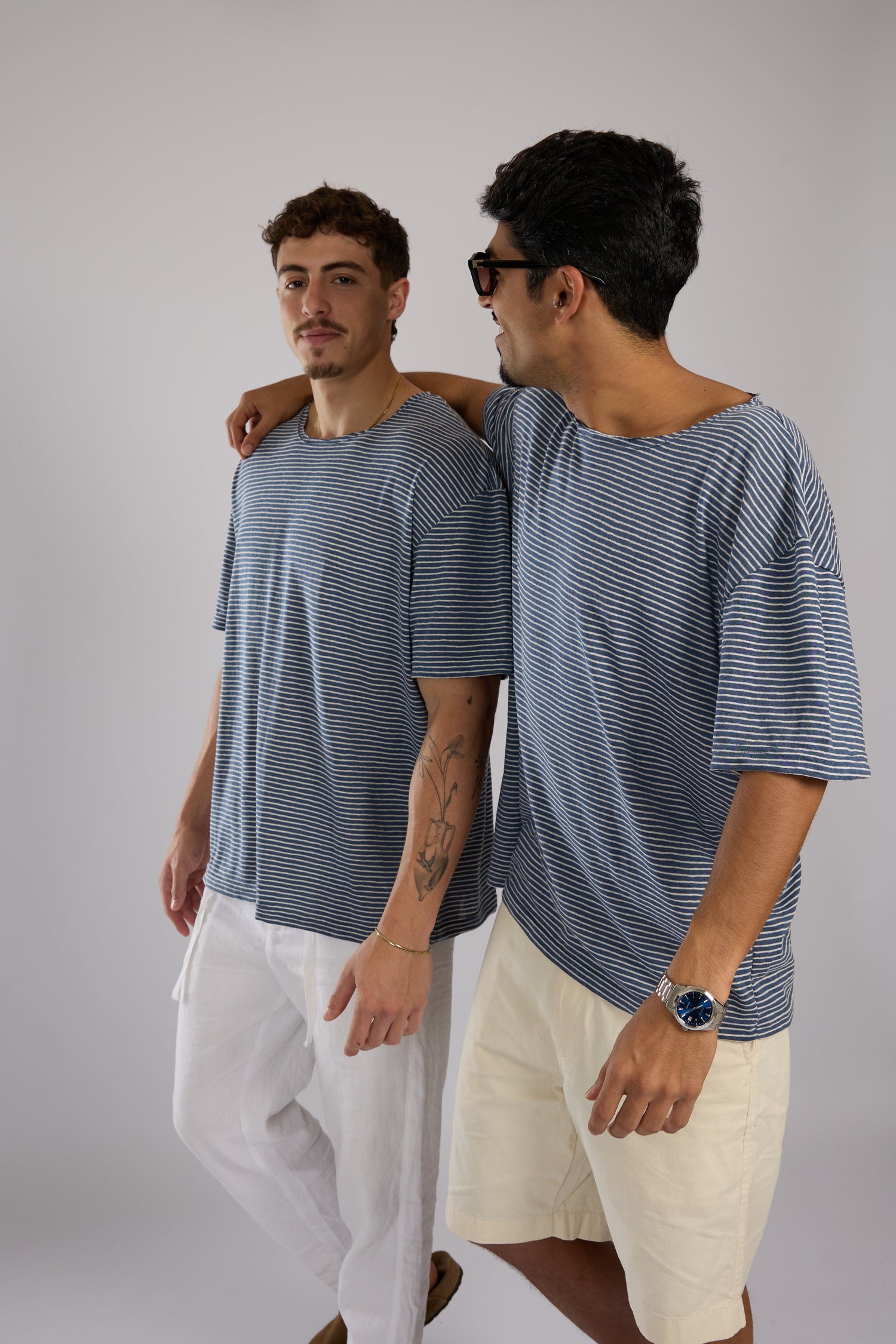 חולצה פסים קצרה - כחול