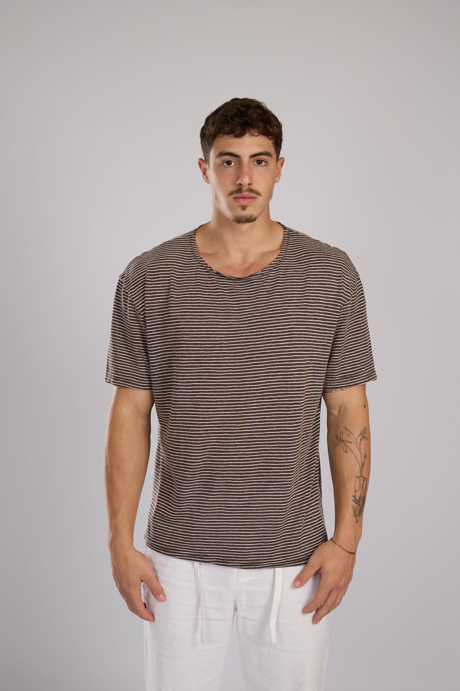 חולצה פסים קצרה - חום