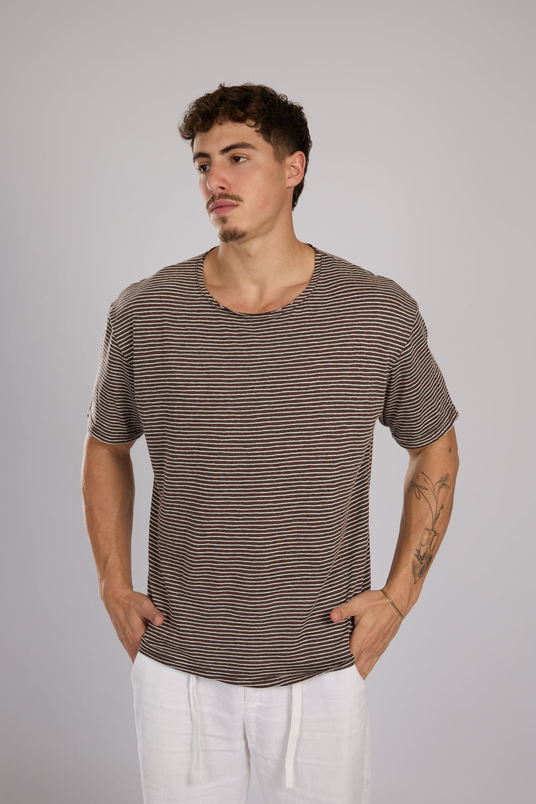 חולצה פסים קצרה - חום