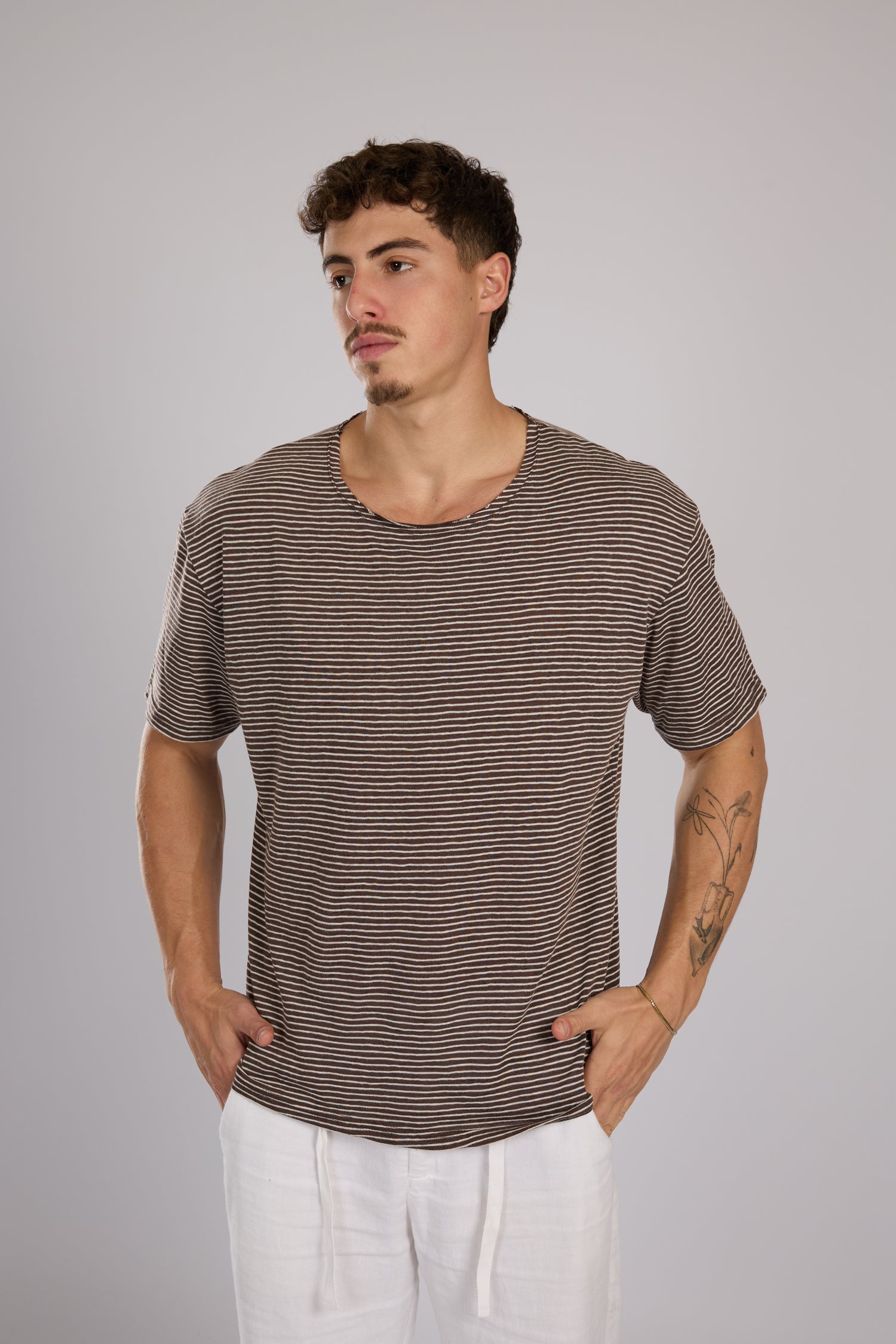 חולצה פסים קצרה - חום