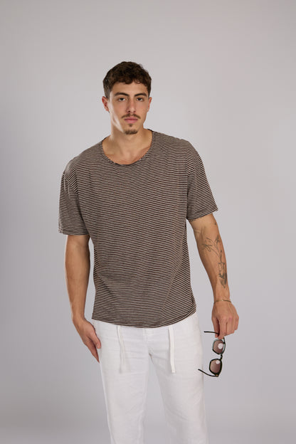 חולצה פסים קצרה - חום