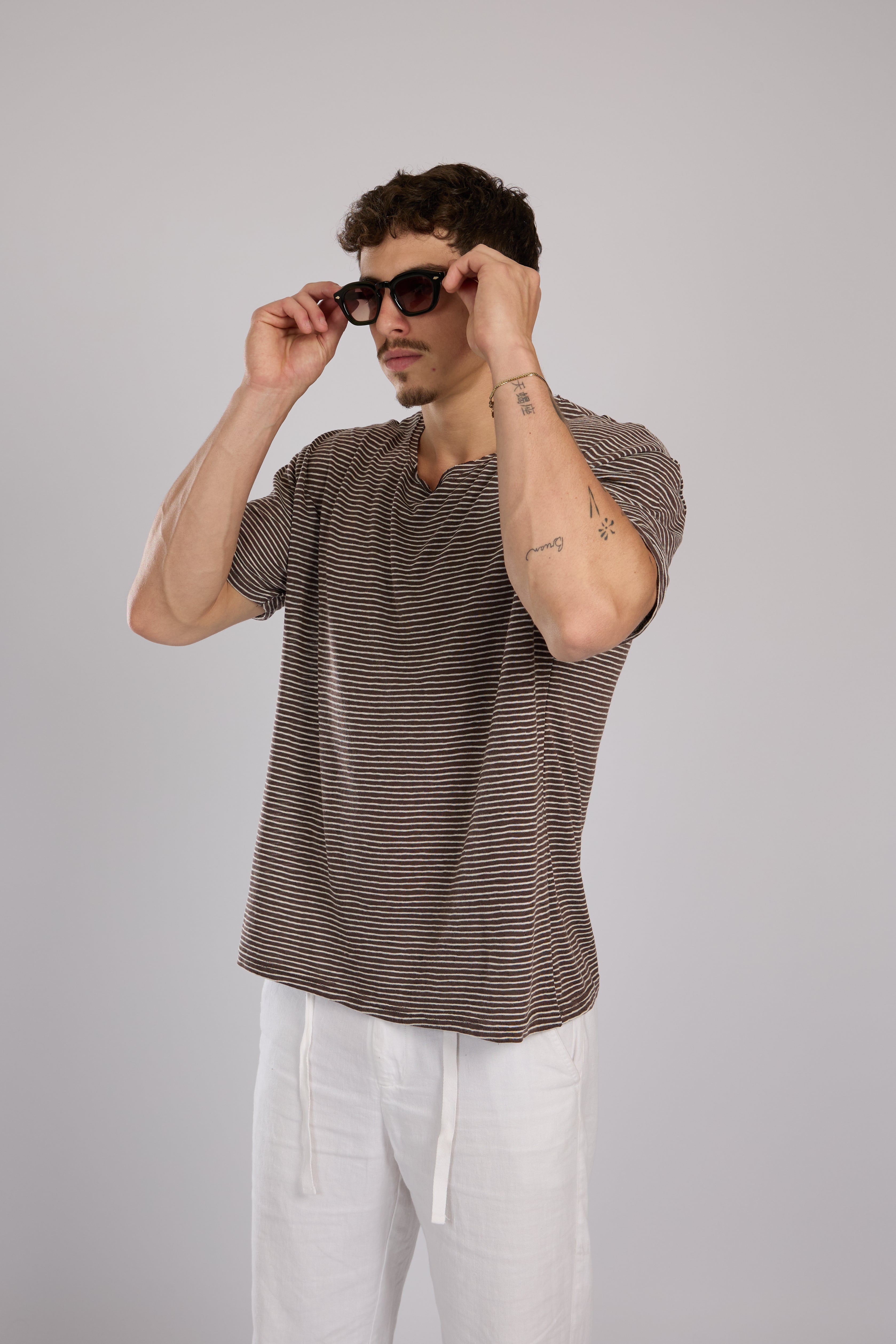 חולצה פסים קצרה - חום